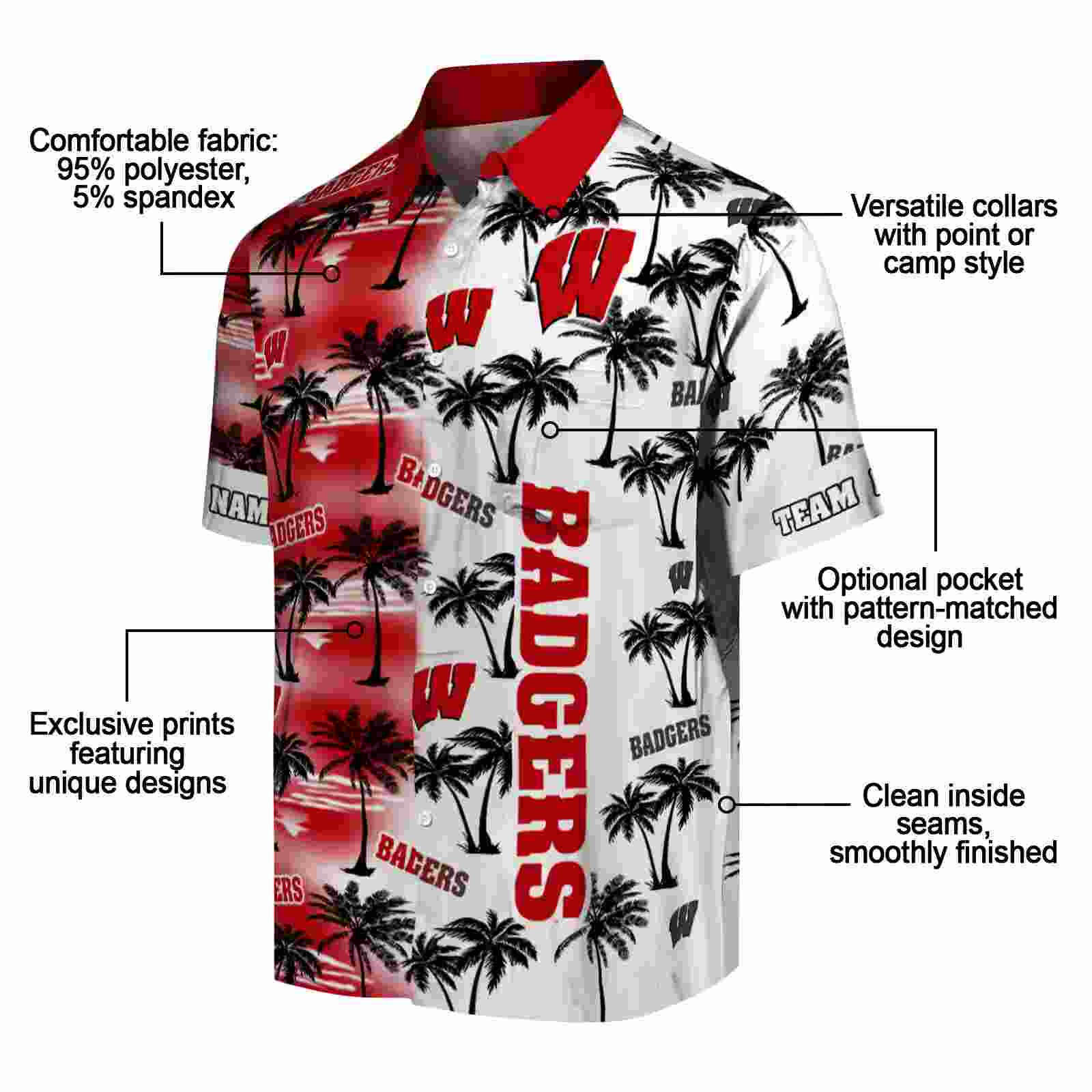 customized wisconsin badgers palm silhouettes red hawaiian shirt new arrival