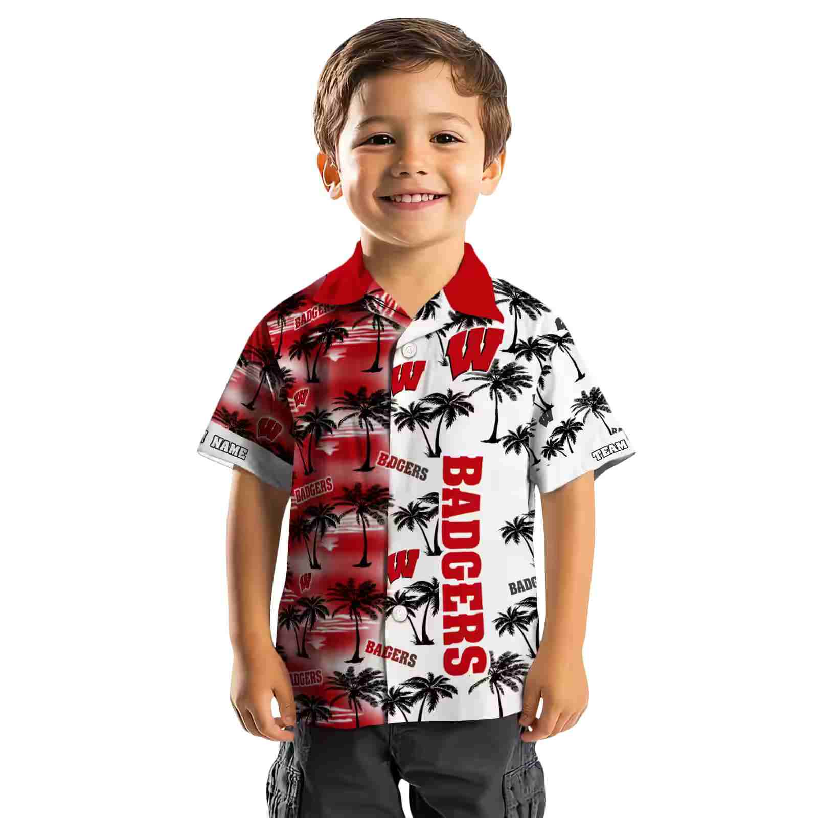 customized wisconsin badgers palm silhouettes red hawaiian shirt top rated