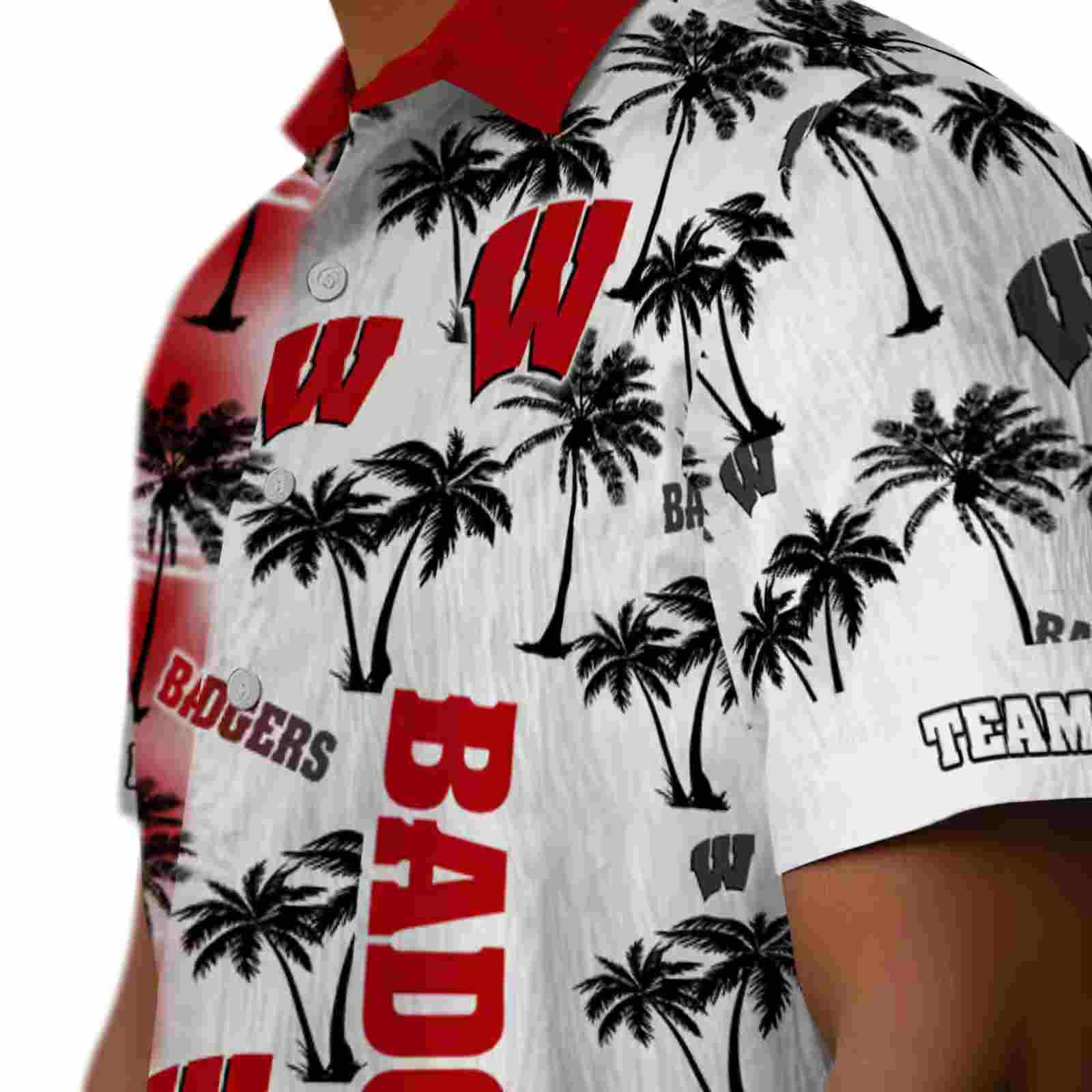 customized wisconsin badgers palm silhouettes red hawaiian shirt trendy