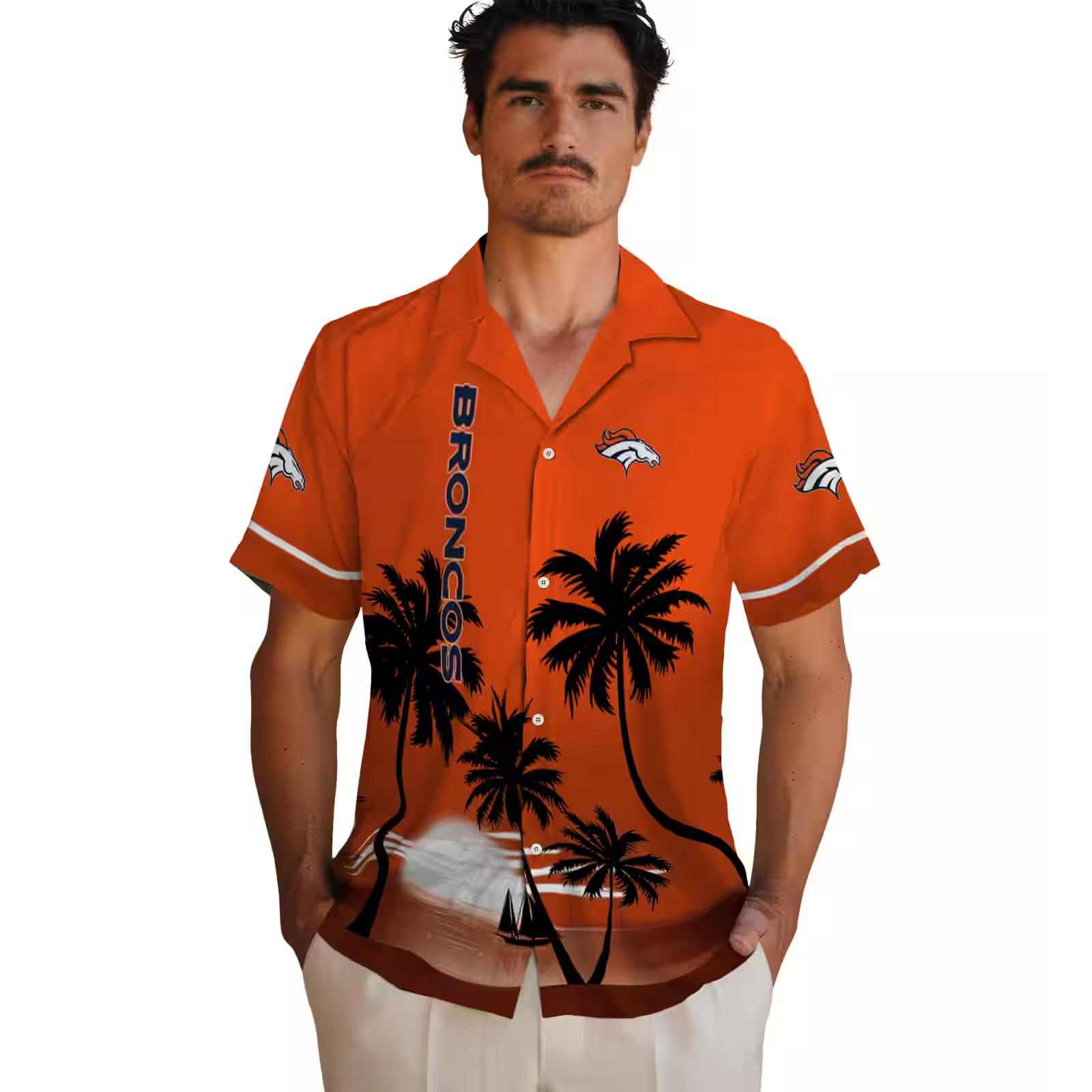 denver broncos beach sunset orange black hawaiian shirt fashion forward