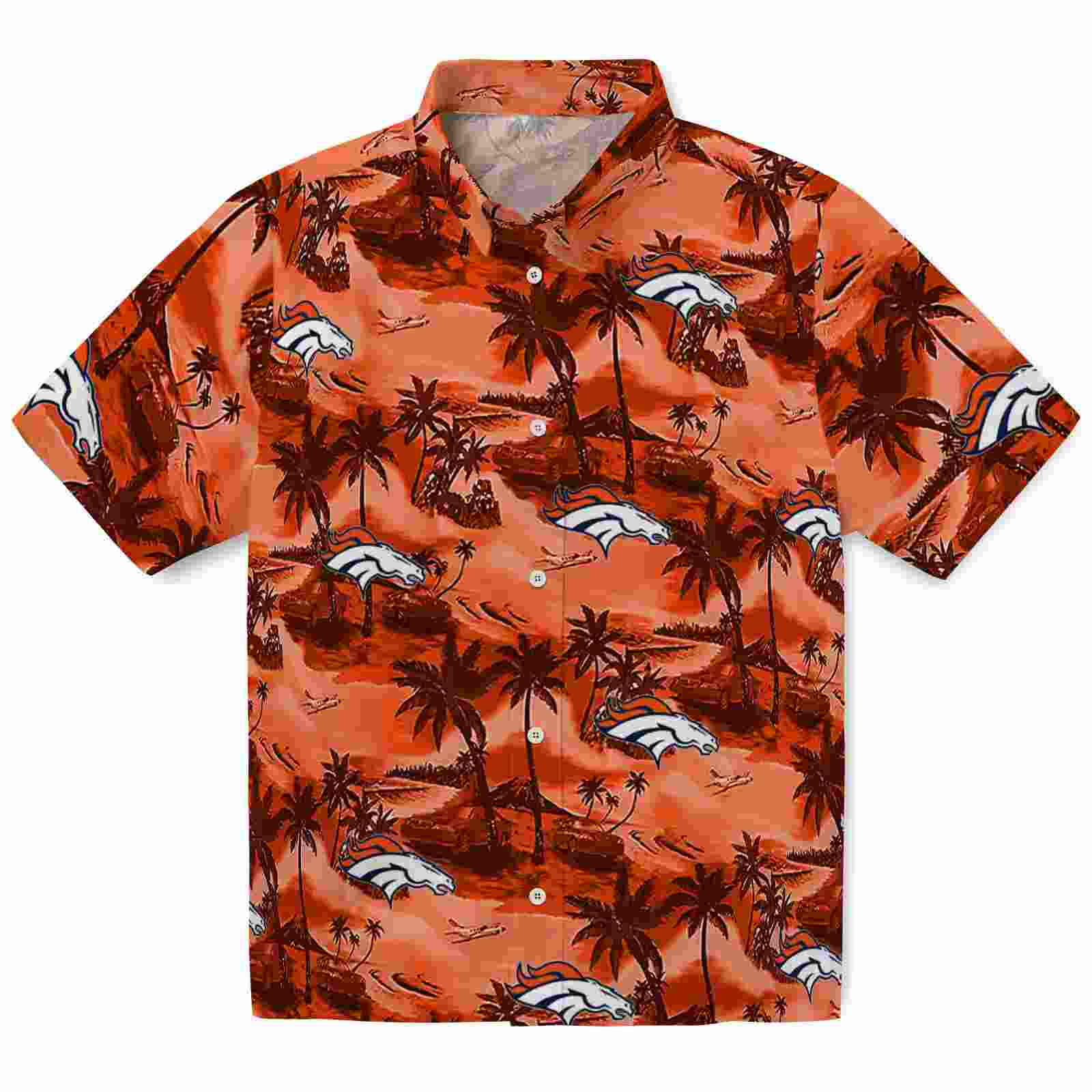 Denver Broncos Coastal Palms Orange Hawaiian Shirt