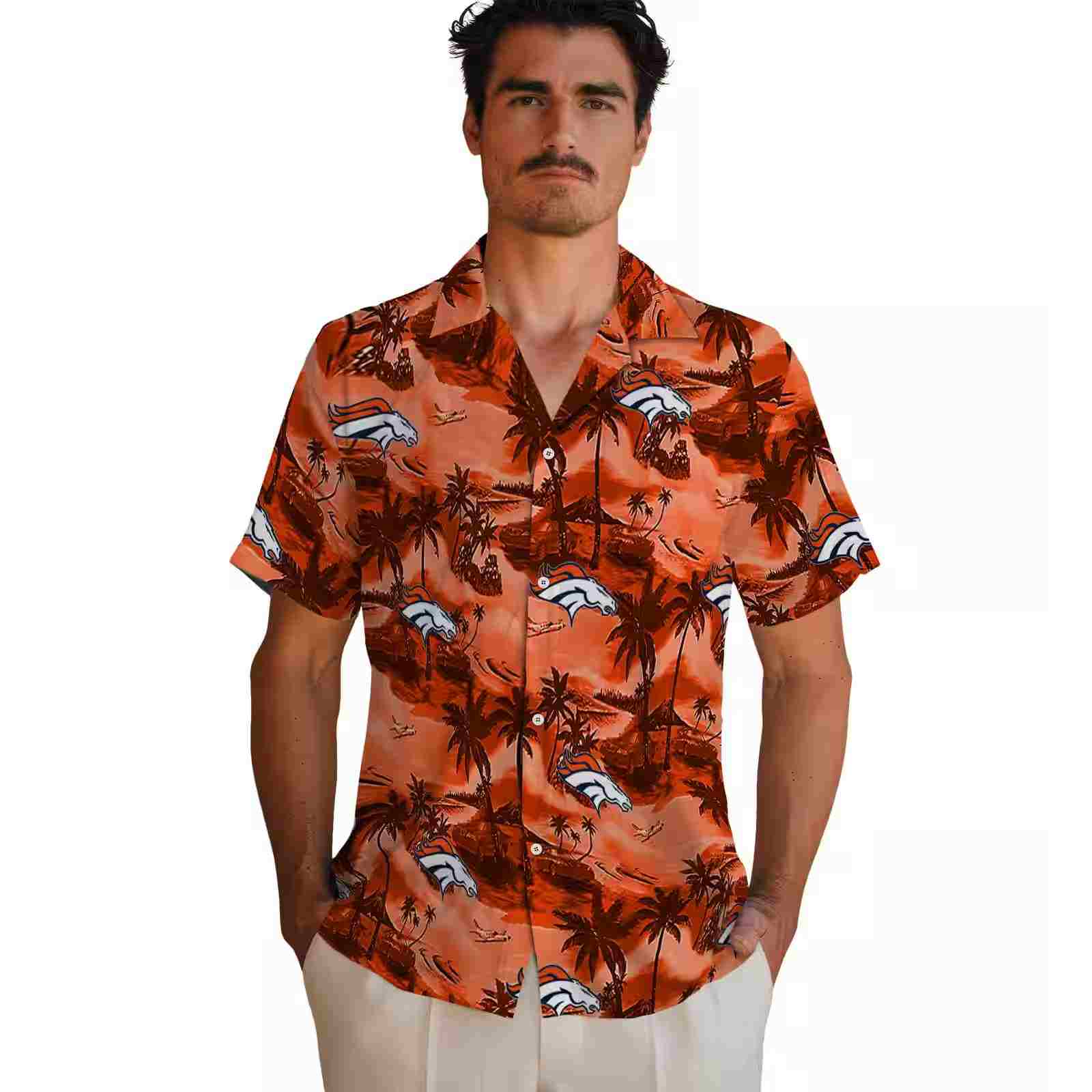 denver broncos coastal palms orange hawaiian shirt fashion forward