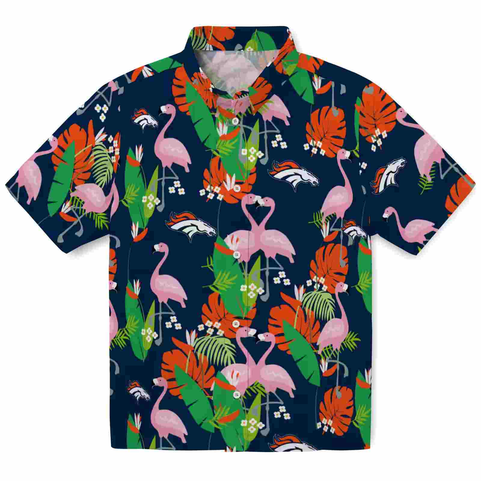 Denver Broncos Flamingo Foliage Orange Green Hawaiian Shirt