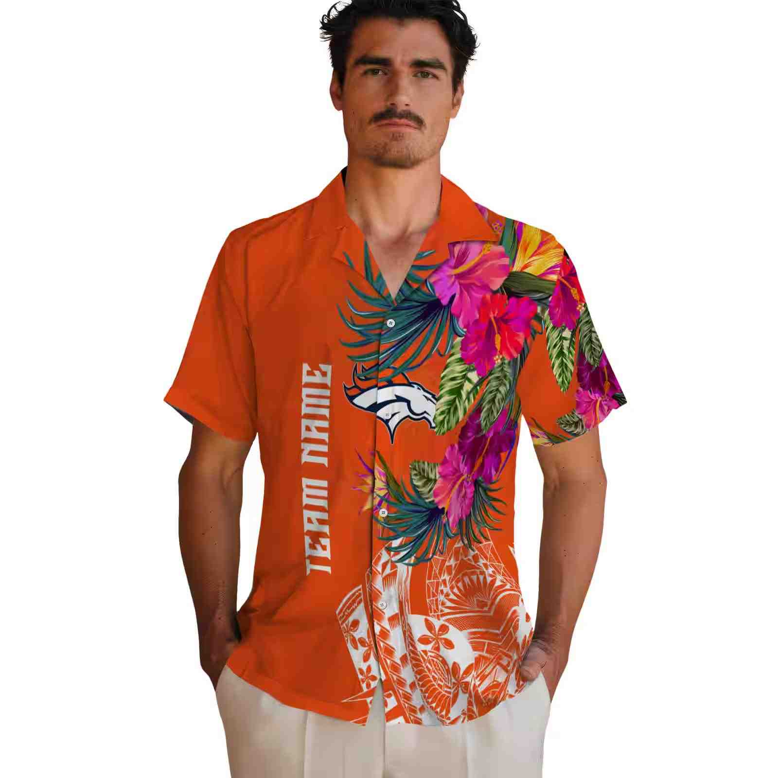 denver broncos floral polynesian orange hawaiian shirt fashion forward