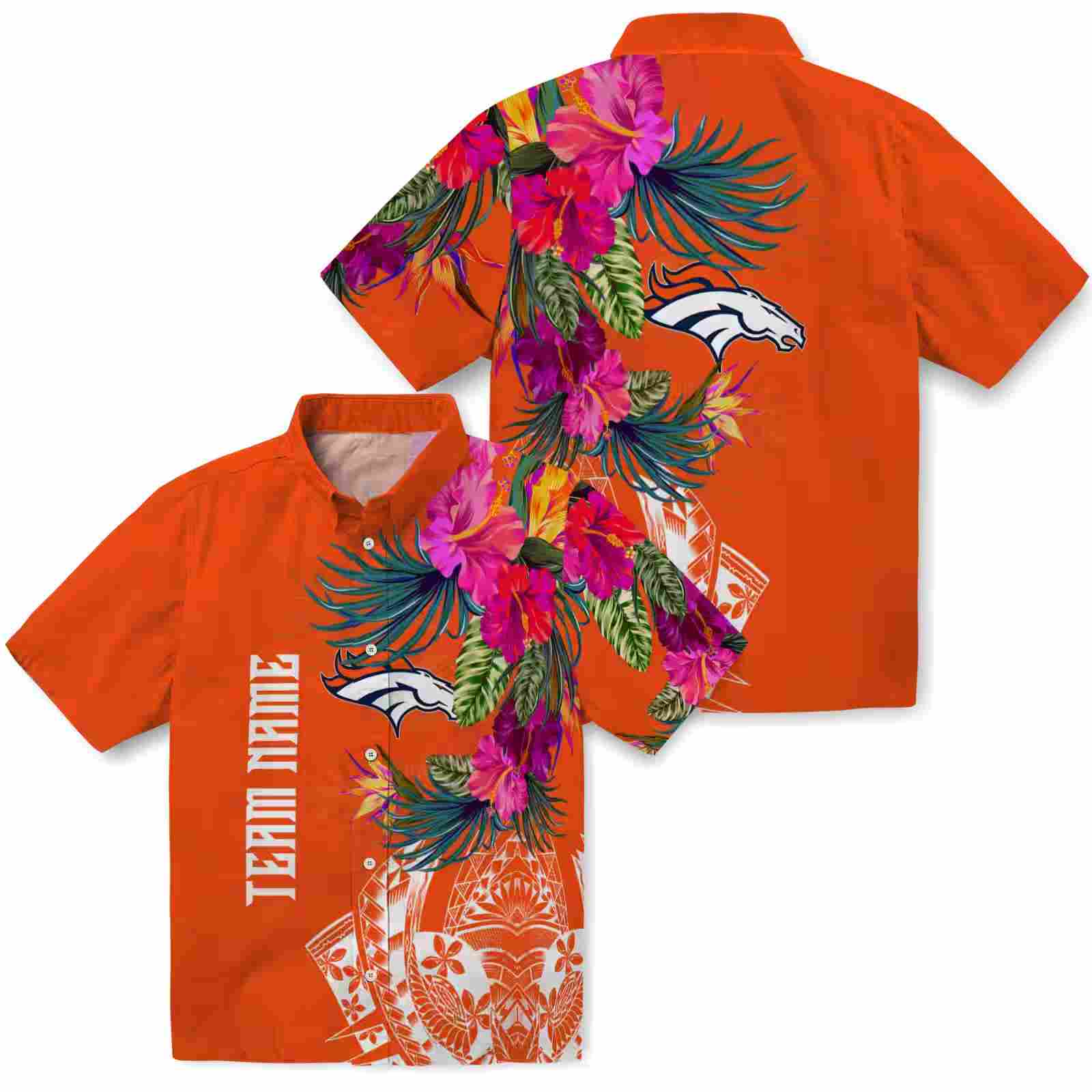 denver broncos floral polynesian orange hawaiian shirt high quality