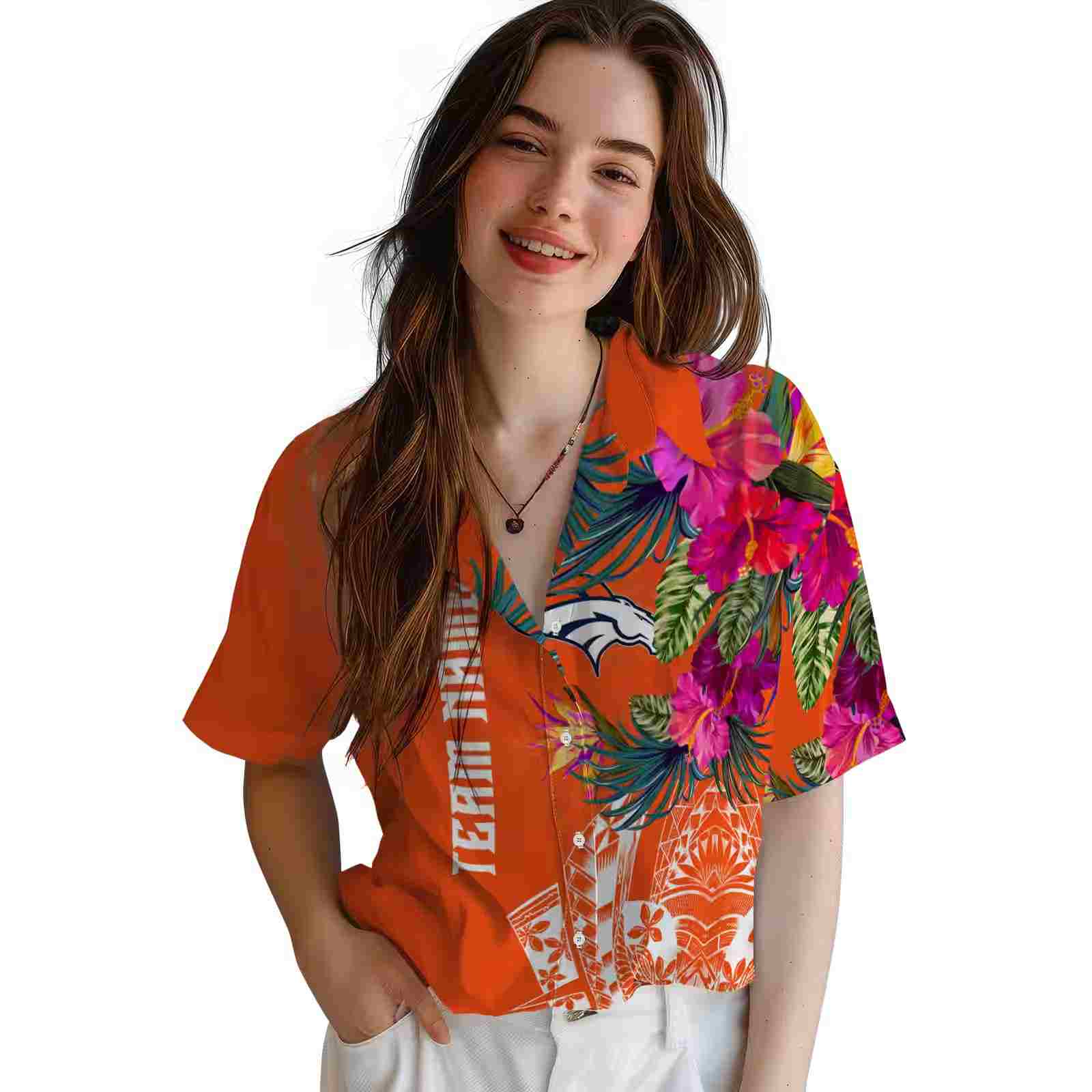 denver broncos floral polynesian orange hawaiian shirt latest model