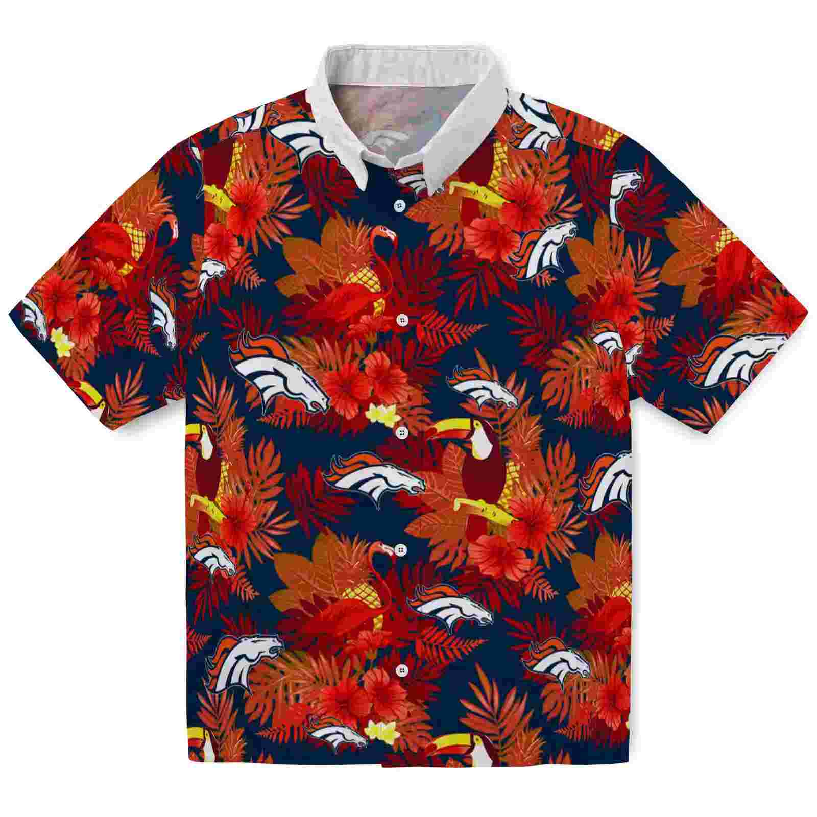 Denver Broncos Floral Toucan Orange Red Hawaiian Shirt