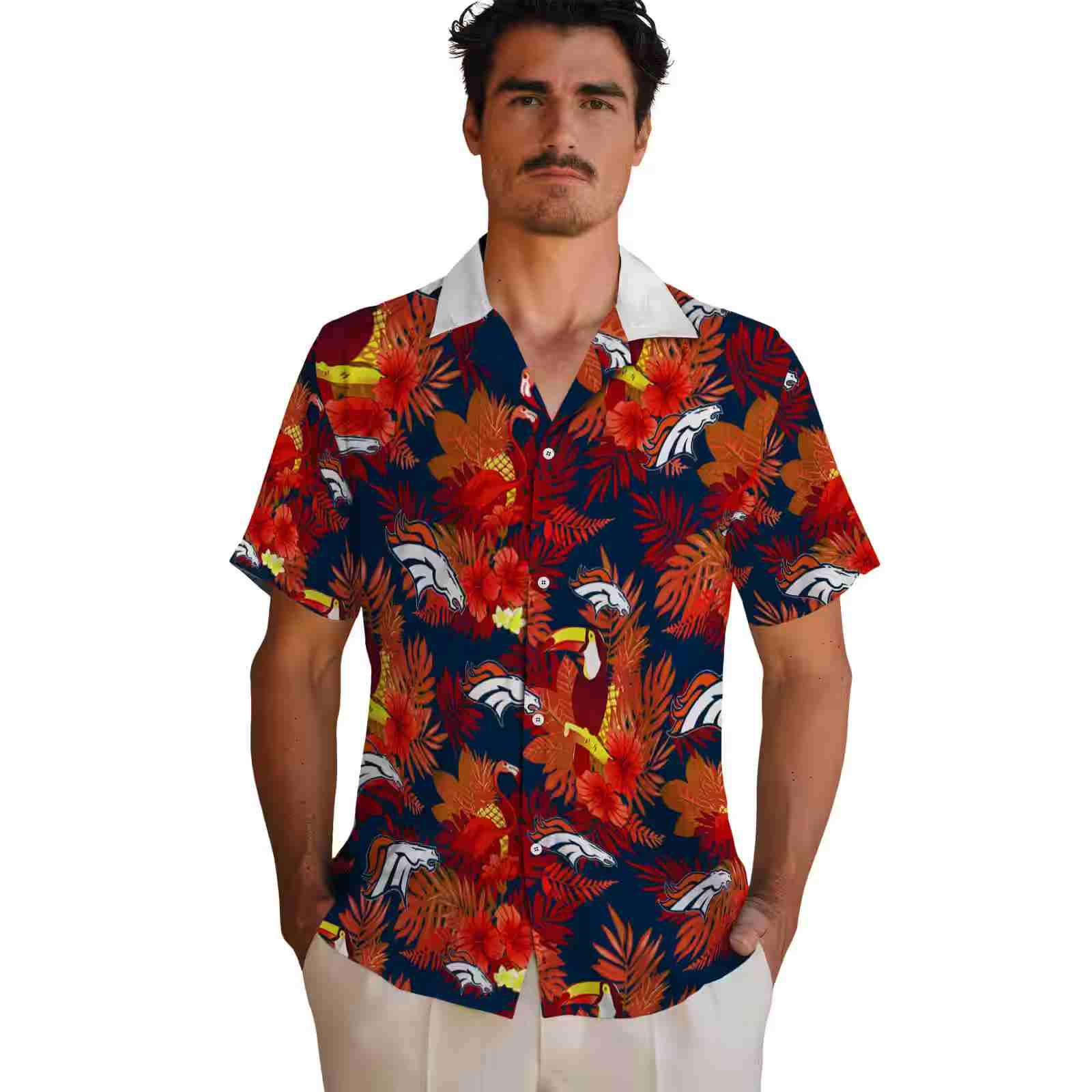 denver broncos floral toucan orange red hawaiian shirt fashion forward