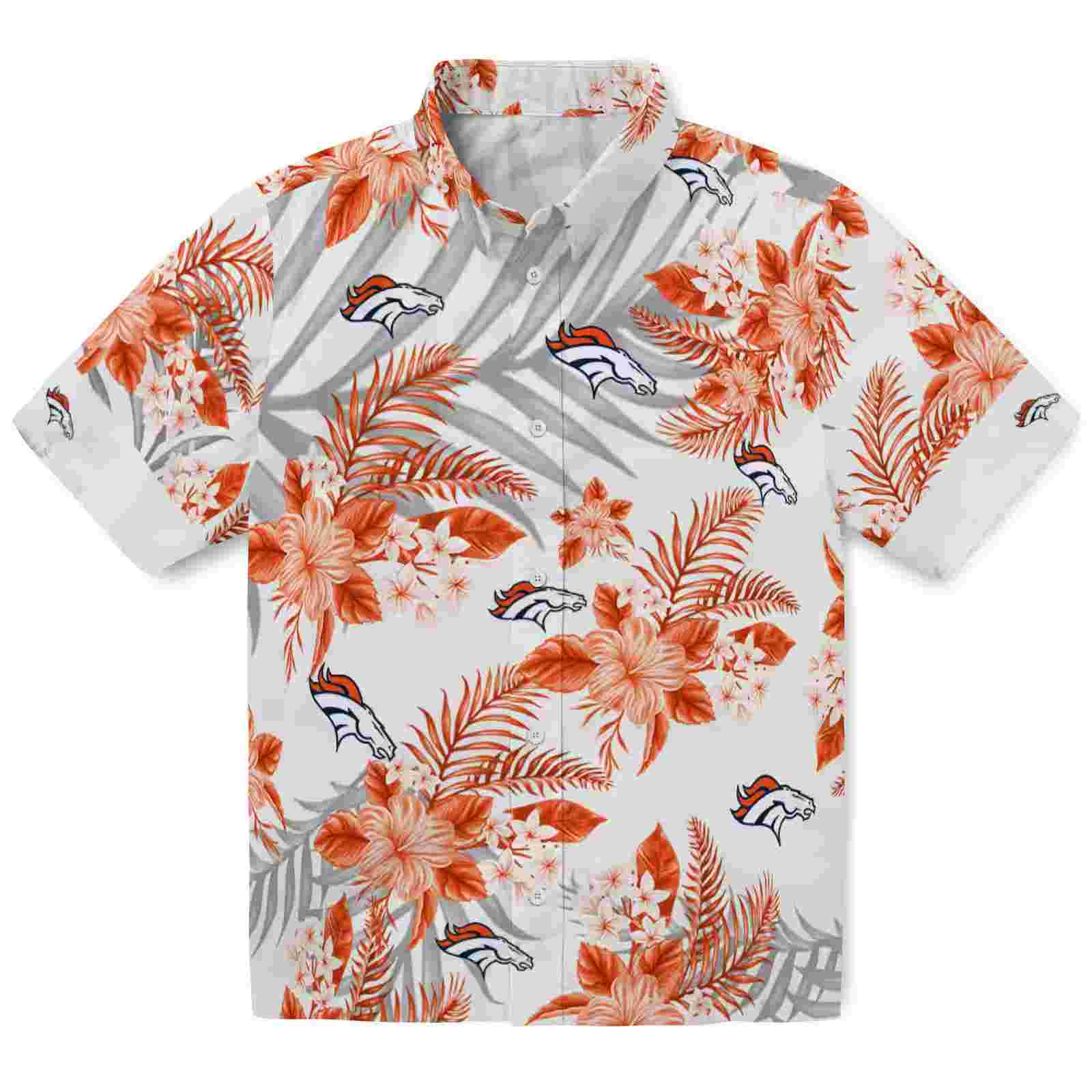 Denver Broncos Hibiscus Palm Leaves Orange White Hawaiian Shirt