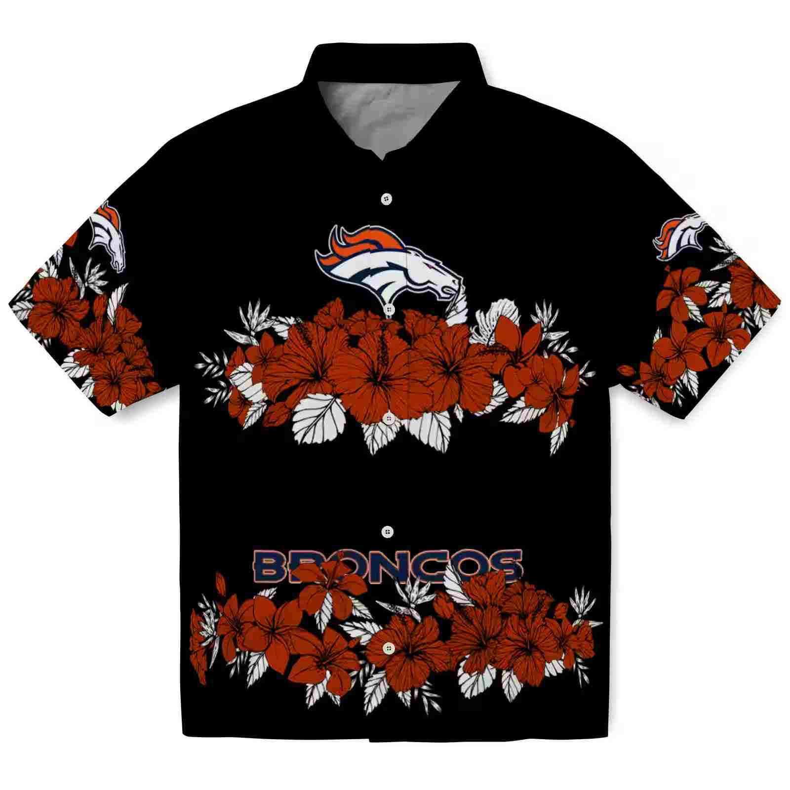 Denver Broncos Hibiscus Stripe Orange Black Hawaiian Shirt