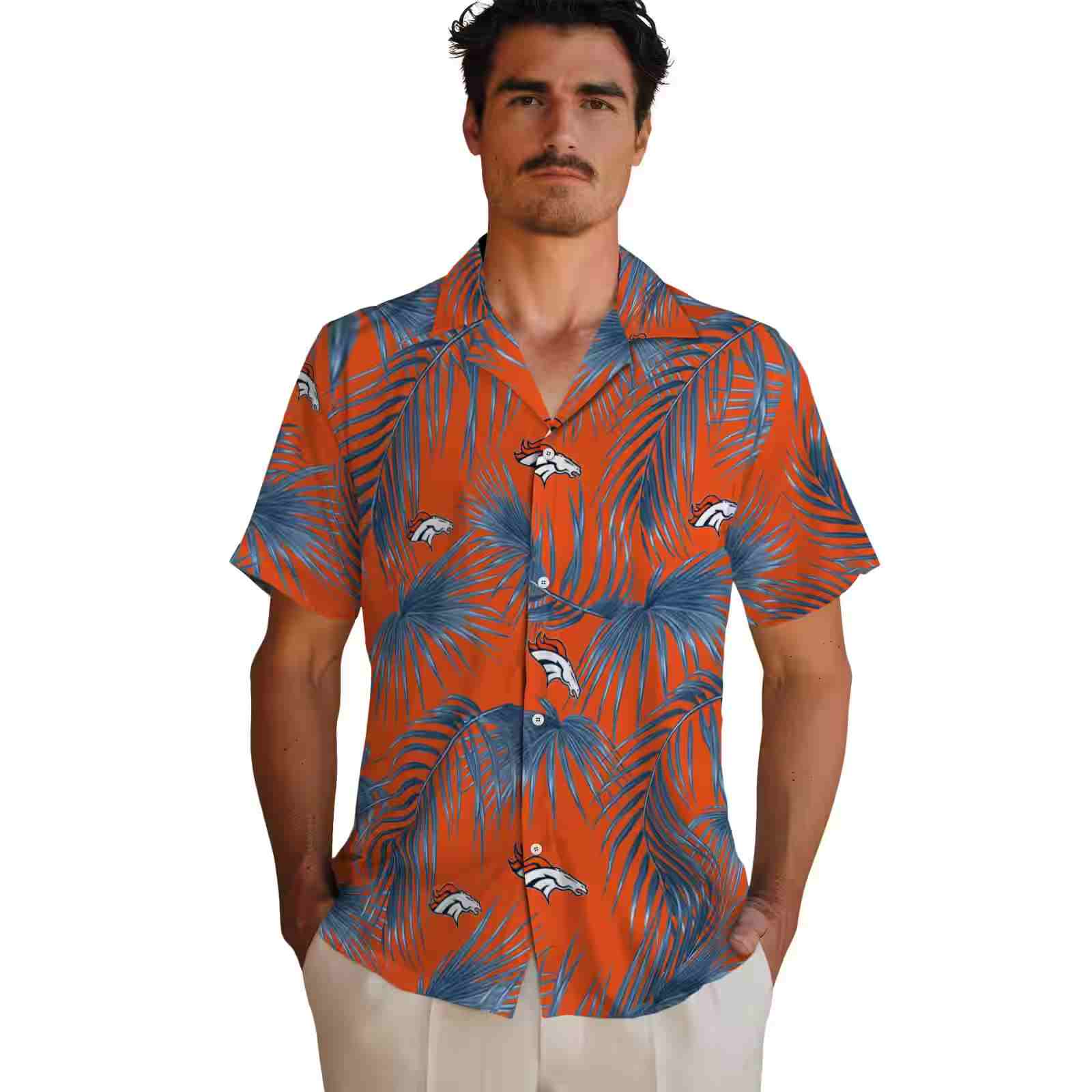 denver broncos leafy palms orange hawaiian shirt fashion forward