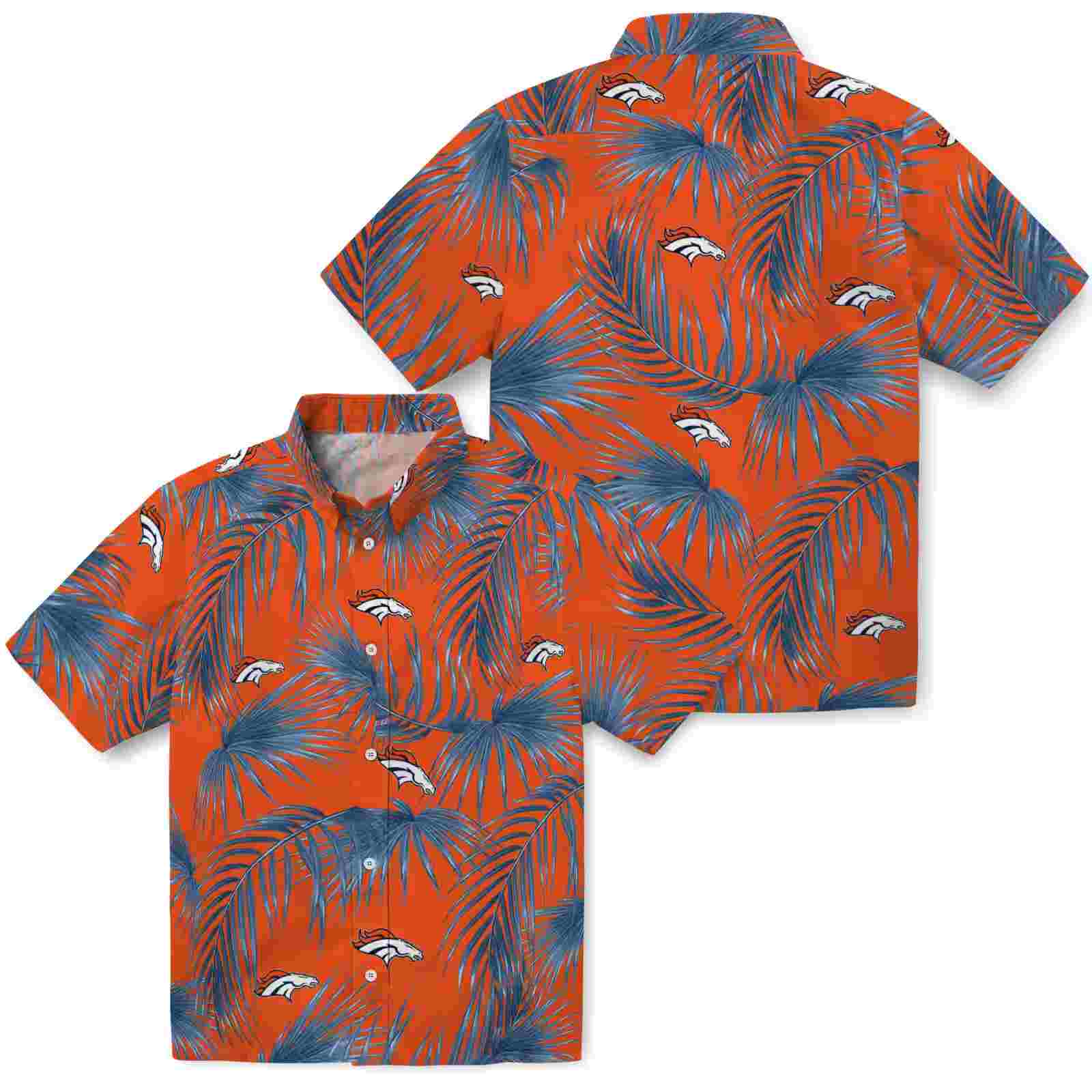 denver broncos leafy palms orange hawaiian shirt high quality