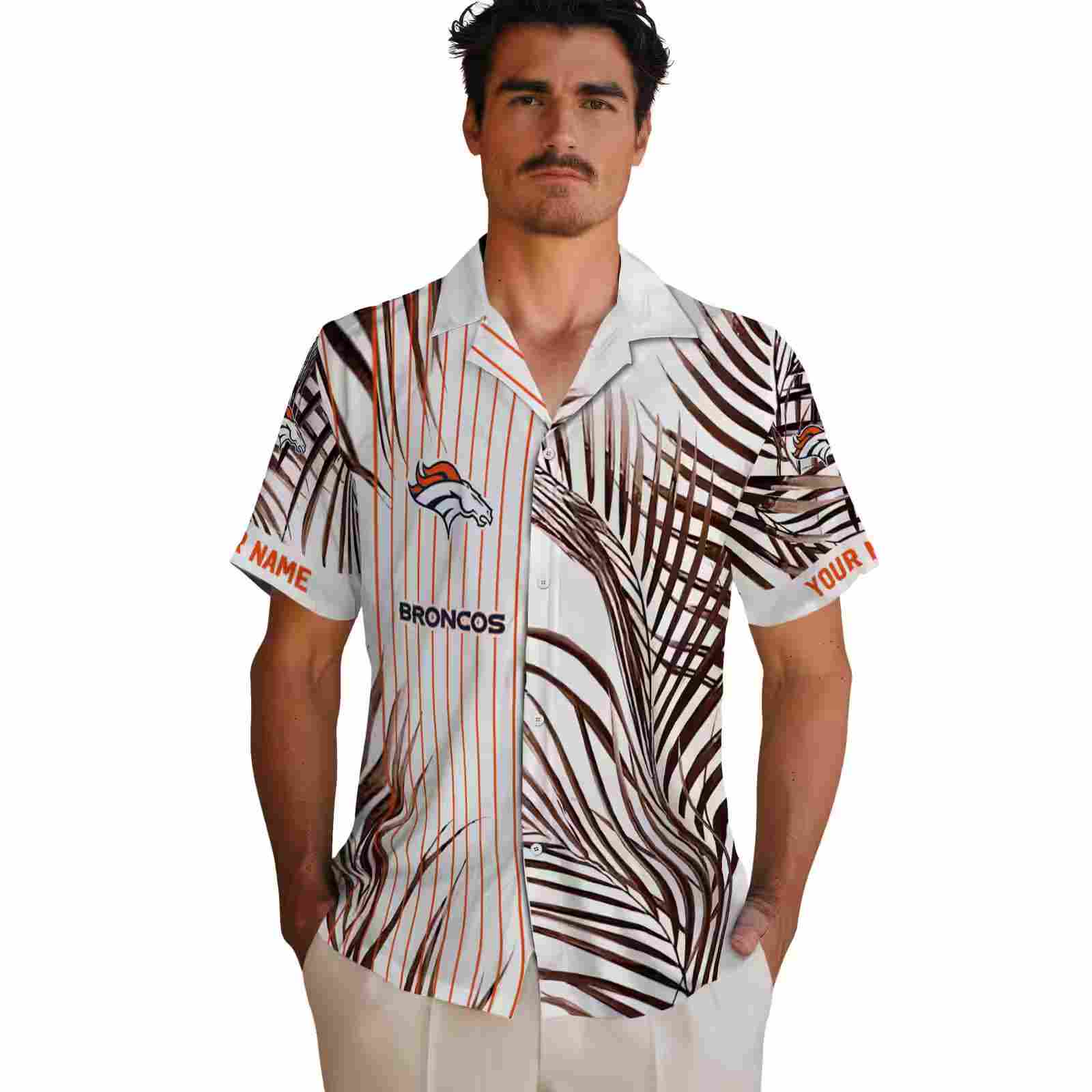 denver broncos palm stripes orange black white hawaiian shirt fashion forward