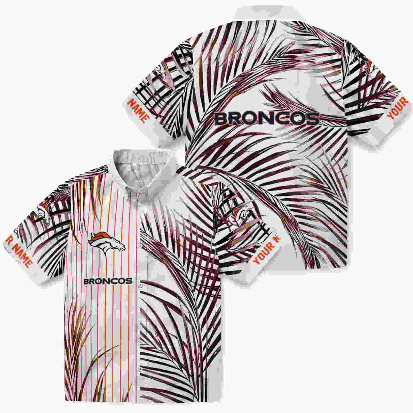 denver broncos palm stripes orange black white hawaiian shirt high quality