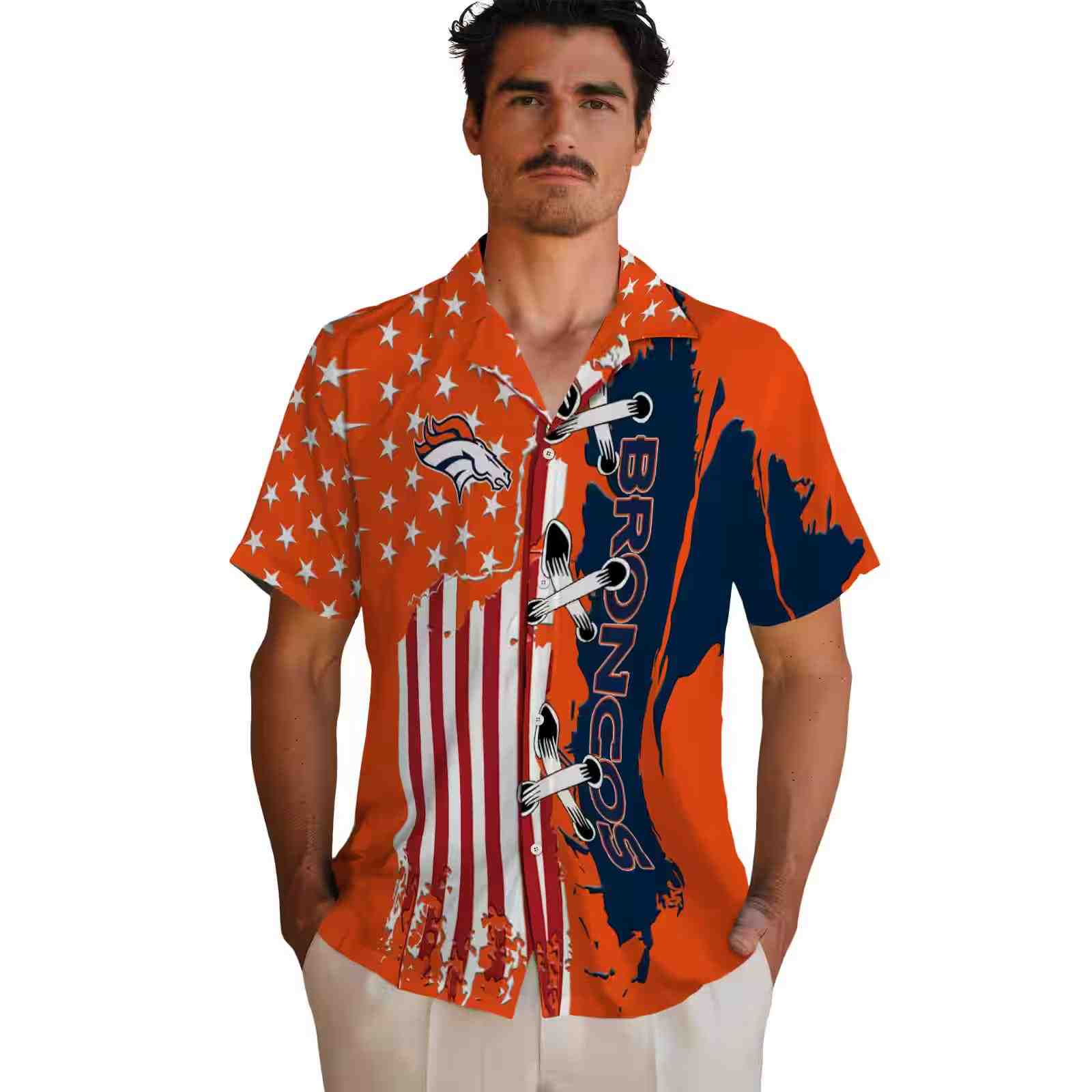 denver broncos stitched flag orange hawaiian shirt fashion forward