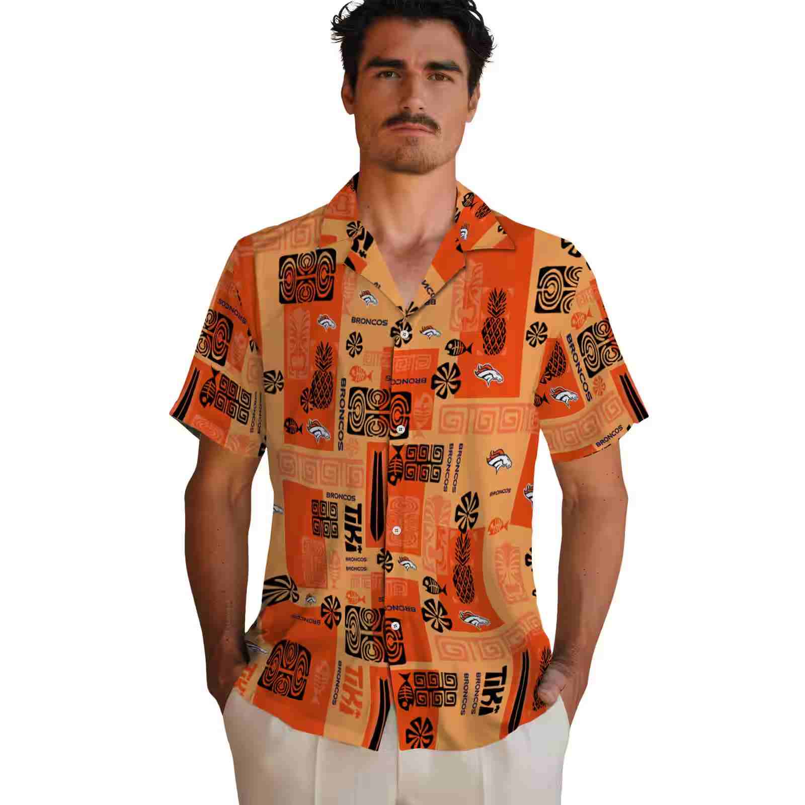 denver broncos tribal symbols orange hawaiian shirt fashion forward