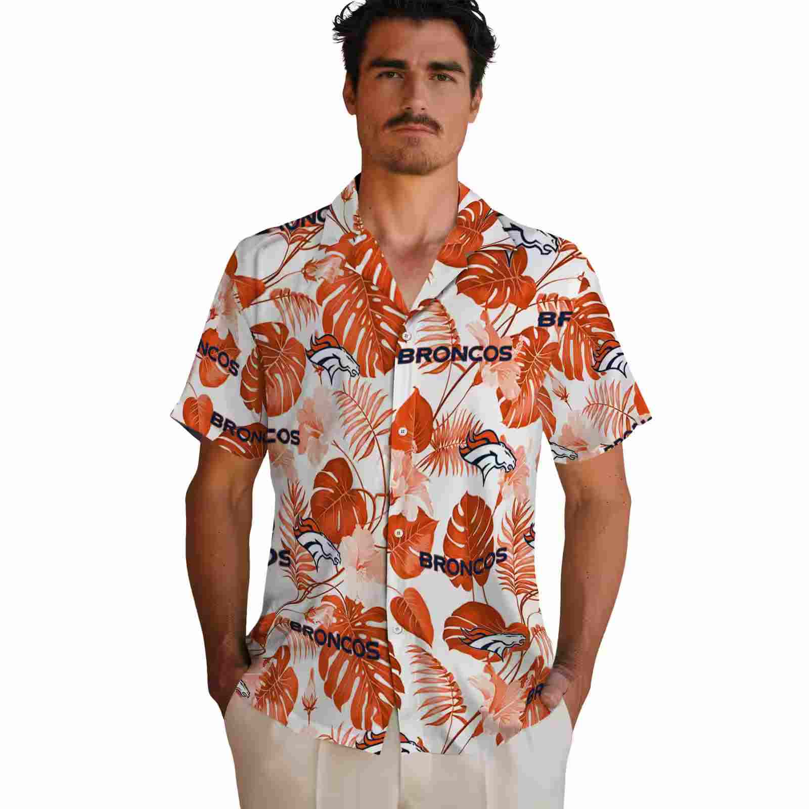 denver broncos tropical plants orange white hawaiian shirt fashion forward