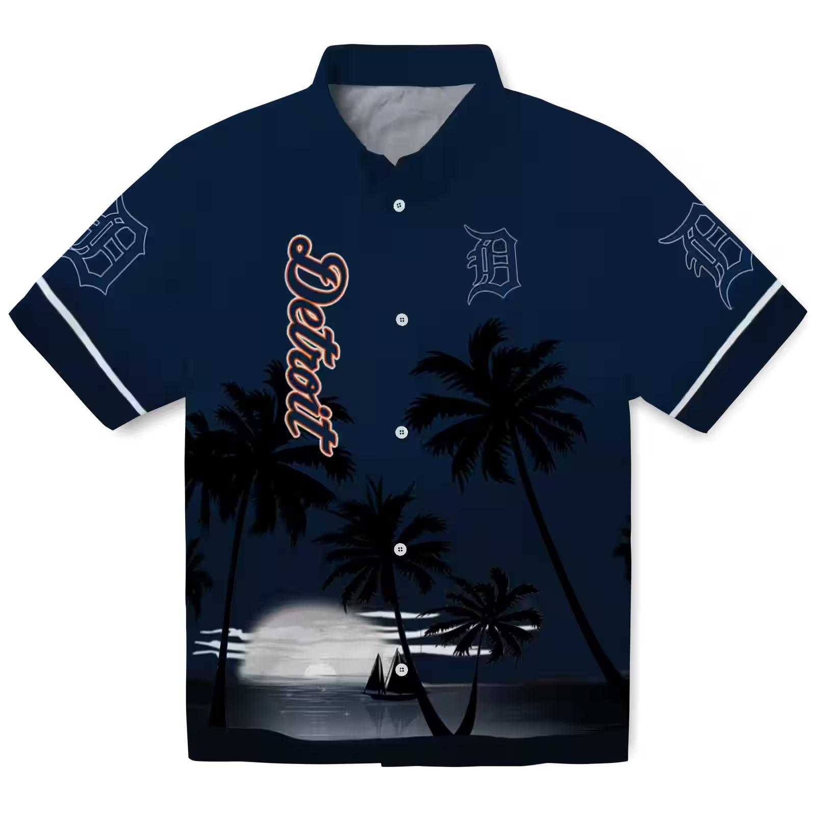 Detroit Tigers Beach Sunset Navy Black Hawaiian Shirt