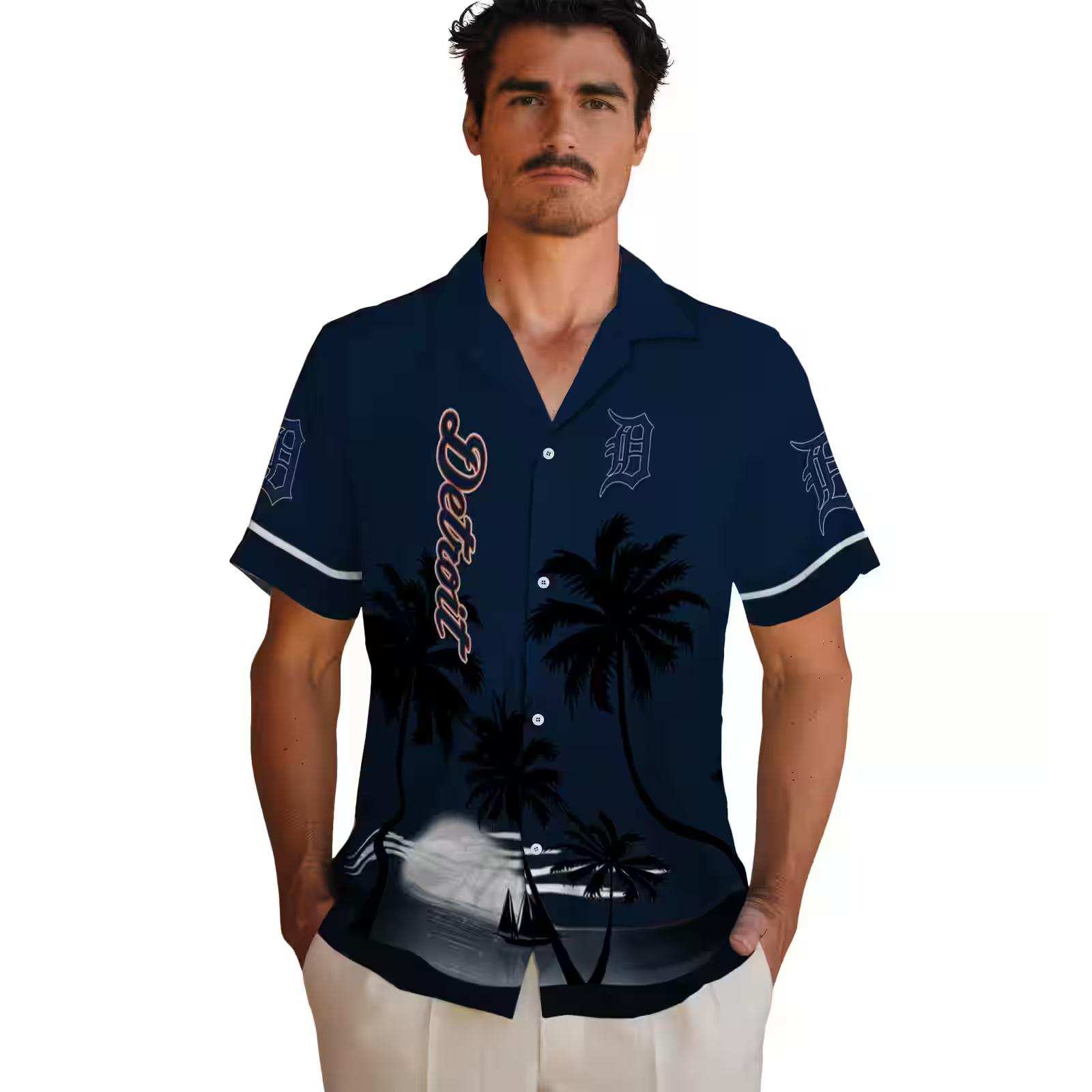 detroit tigers beach sunset navy black hawaiian shirt fashion forward