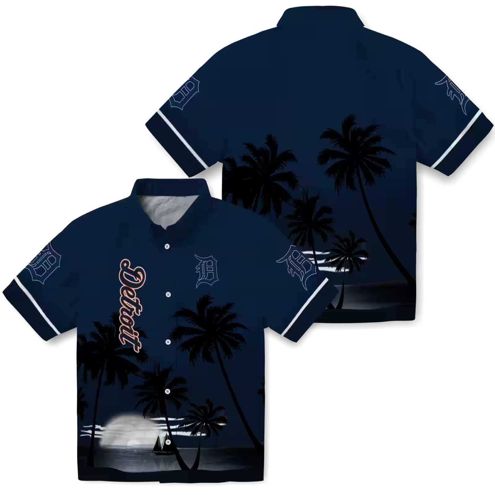 detroit tigers beach sunset navy black hawaiian shirt high quality