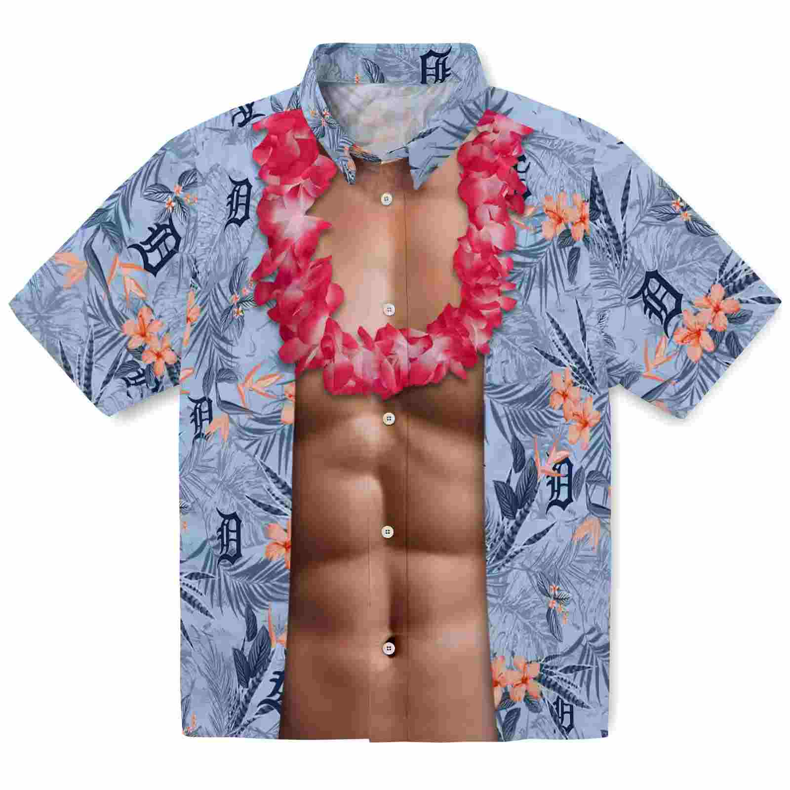 Detroit Tigers Chest Illusion Navy Hawaiian Shirt