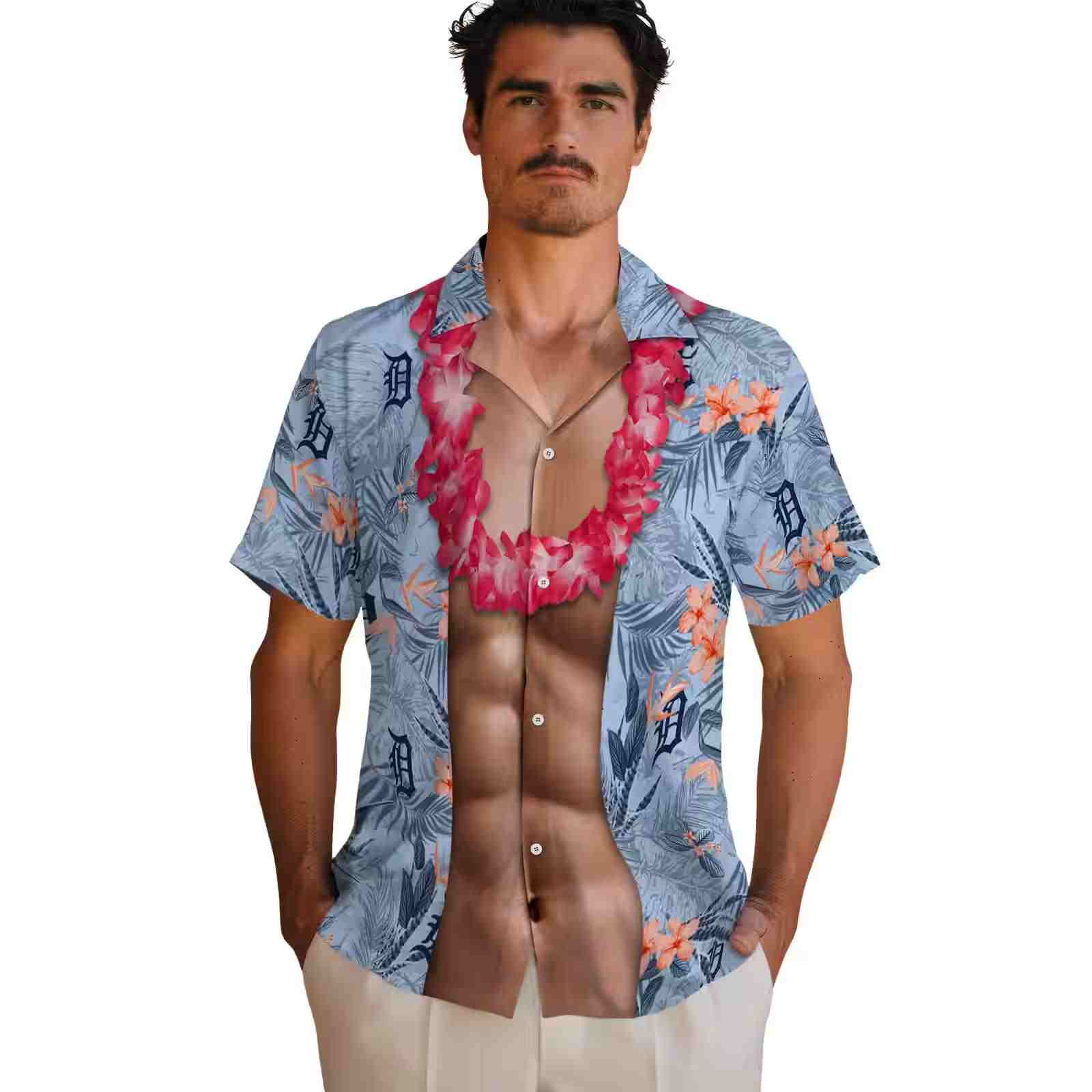 detroit tigers chest illusion navy hawaiian shirt fashion forward