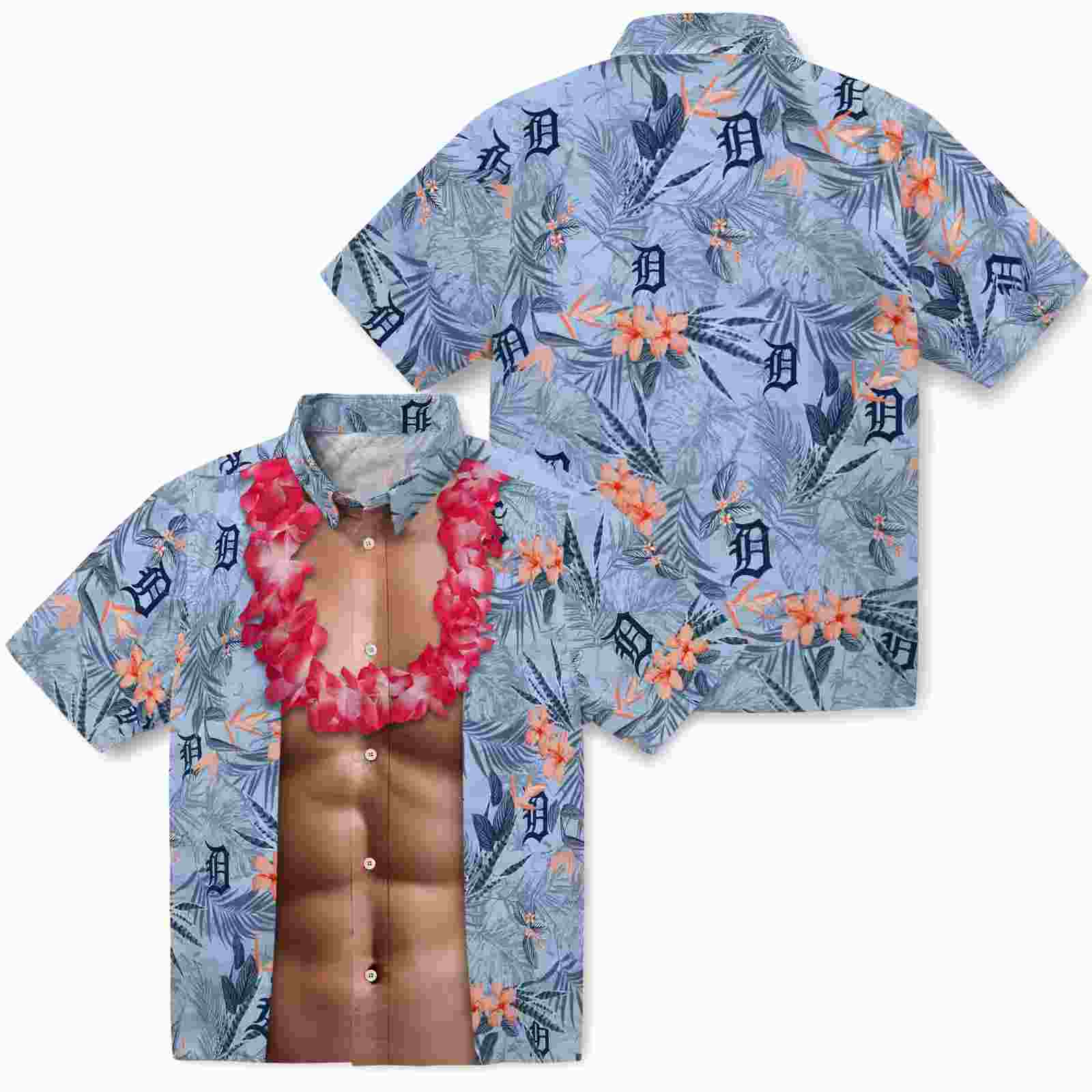 detroit tigers chest illusion navy hawaiian shirt high quality