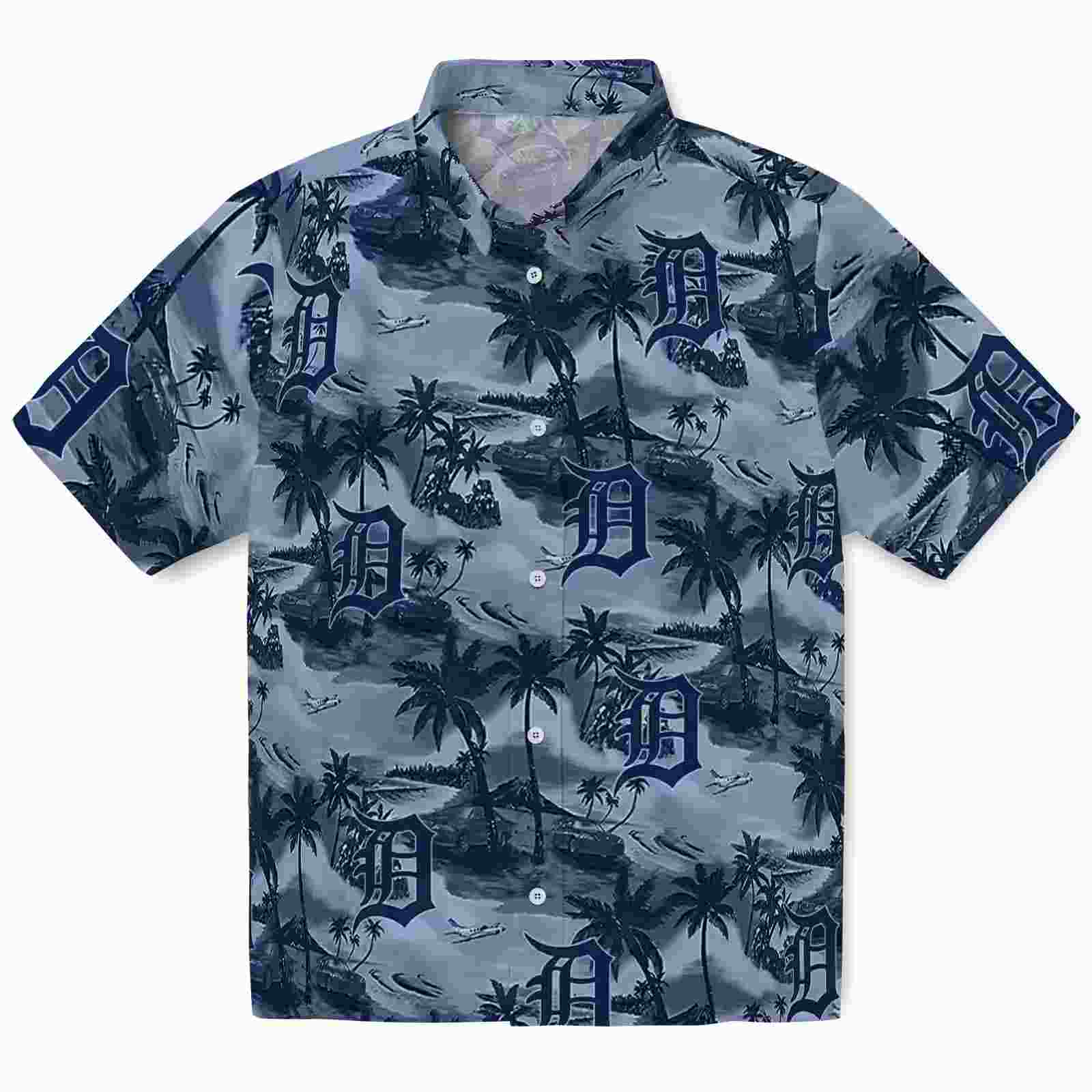 Detroit Tigers Coastal Palms Navy Hawaiian Shirt