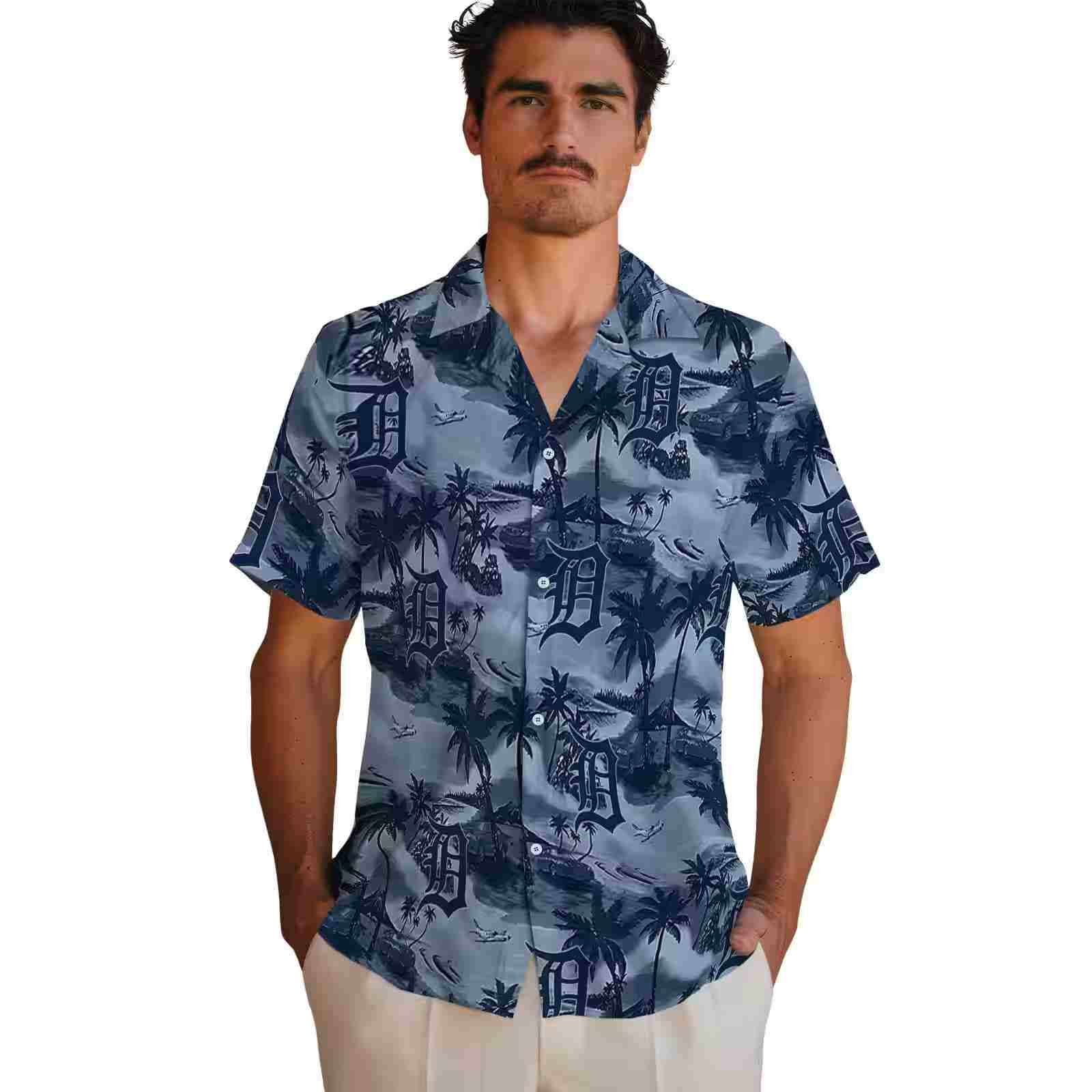 detroit tigers coastal palms navy hawaiian shirt fashion forward