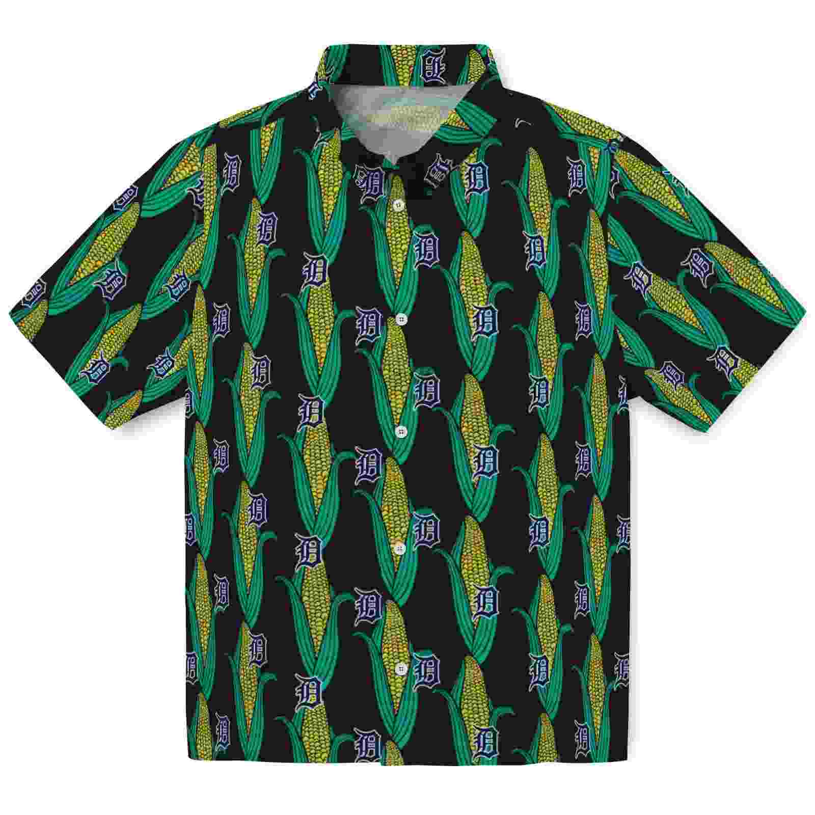 Detroit Tigers Corn Motifs Black Green Hawaiian Shirt