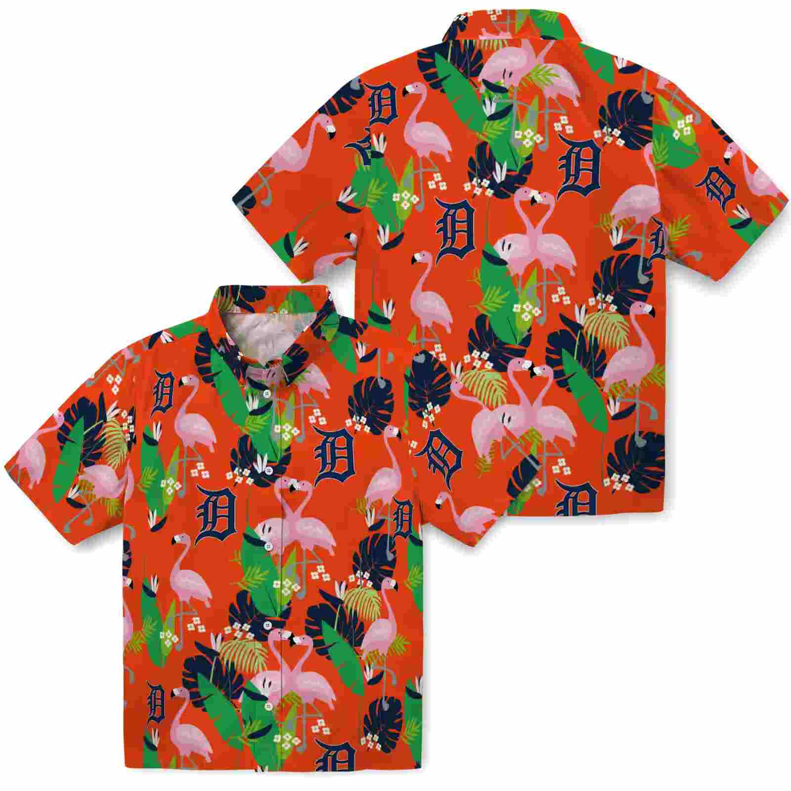 detroit tigers flamingo foliage navy green hawaiian shirt high quality