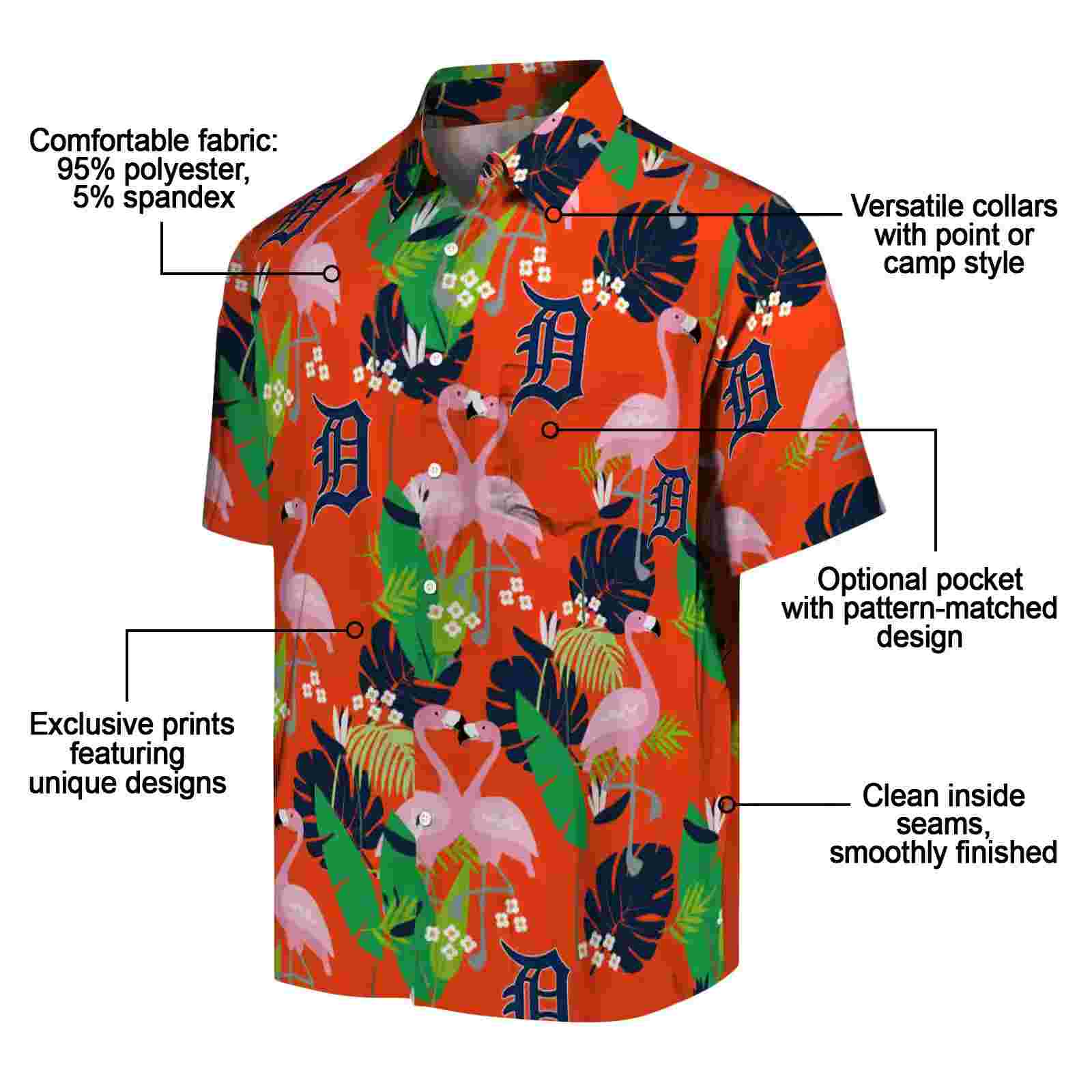 detroit tigers flamingo foliage navy green hawaiian shirt new arrival