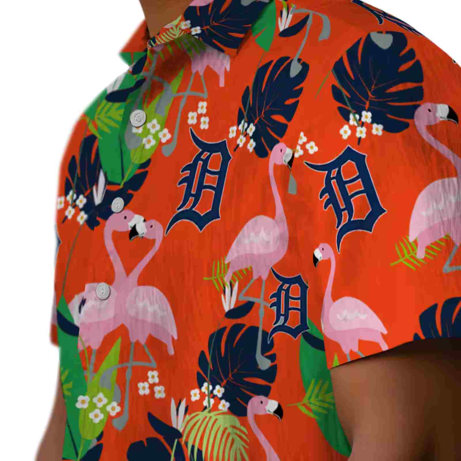 detroit tigers flamingo foliage navy green hawaiian shirt trendy