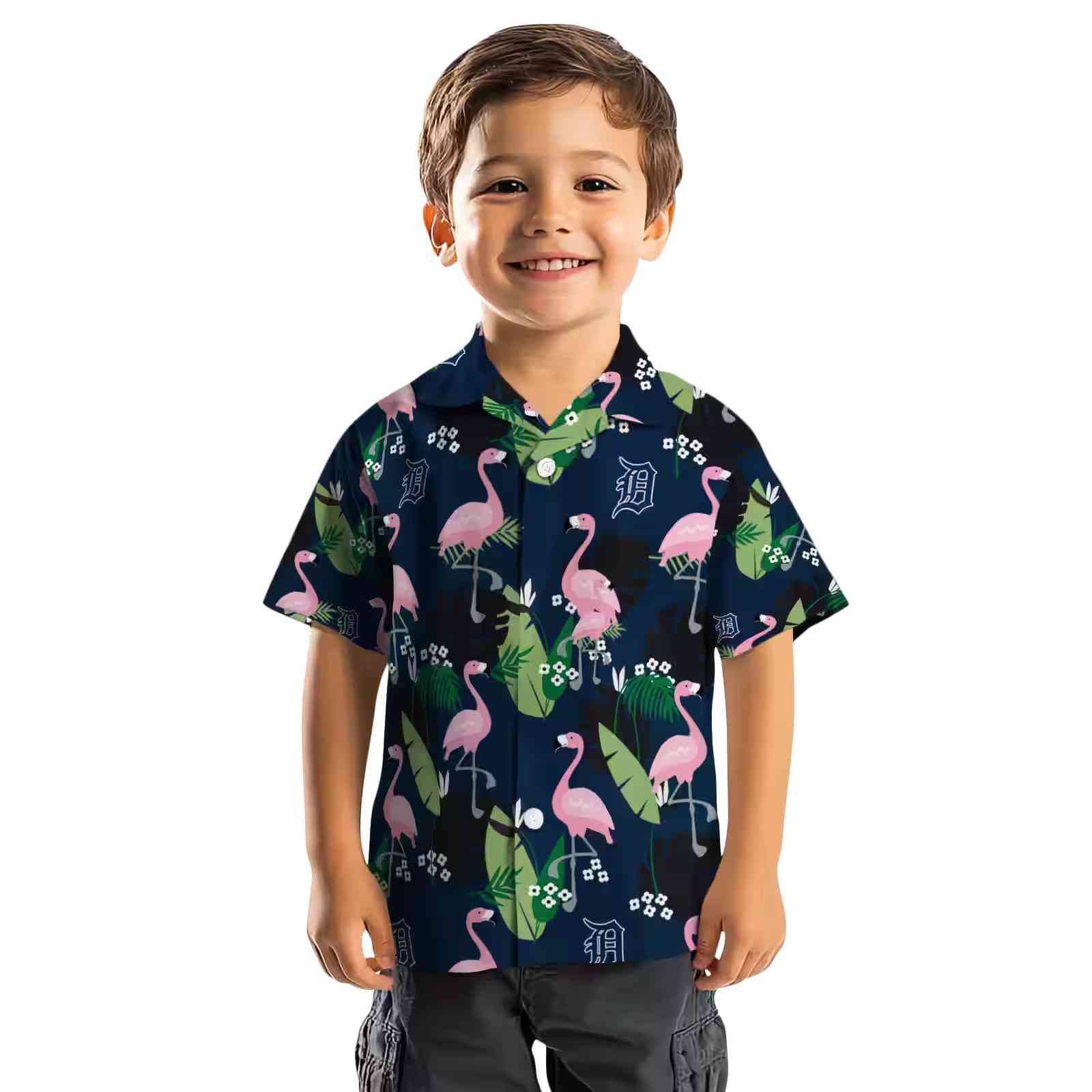 detroit tigers flamingo leaf motif navy hawaiian shirt top rated