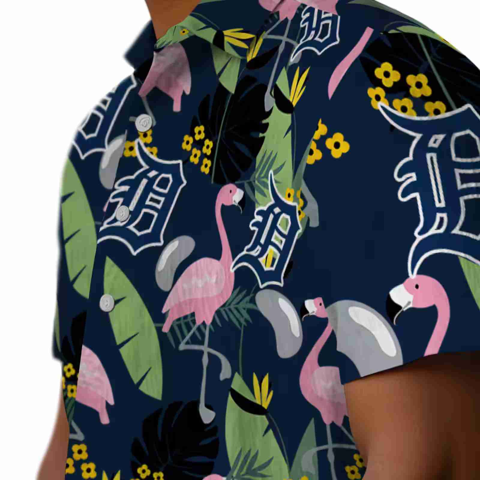 detroit tigers flamingo leaves navy hawaiian shirt trendy