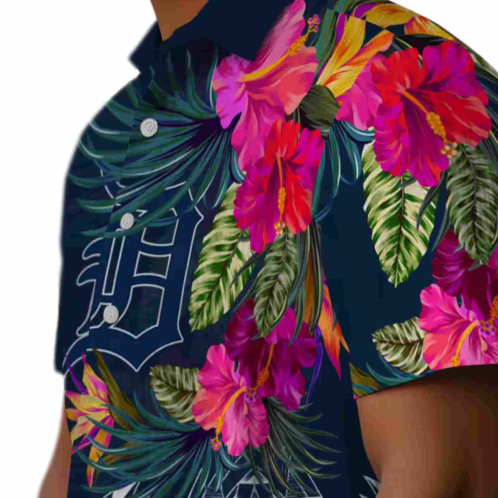 detroit tigers floral polynesian navy hawaiian shirt trendy