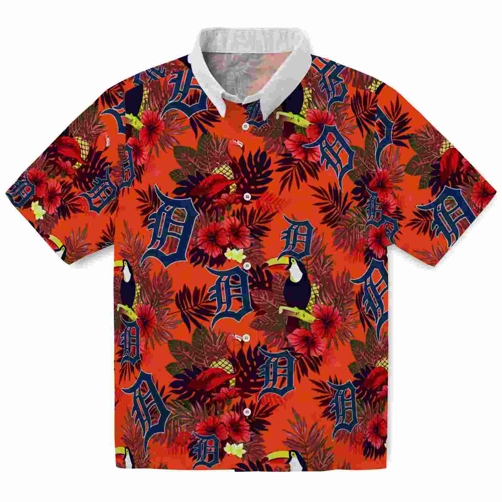 Detroit Tigers Floral Toucan Navy Red Hawaiian Shirt