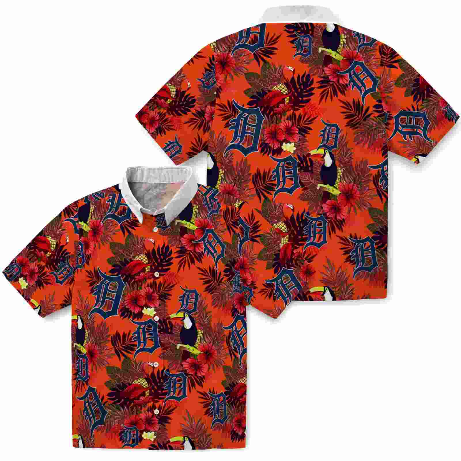 detroit tigers floral toucan navy red hawaiian shirt high quality