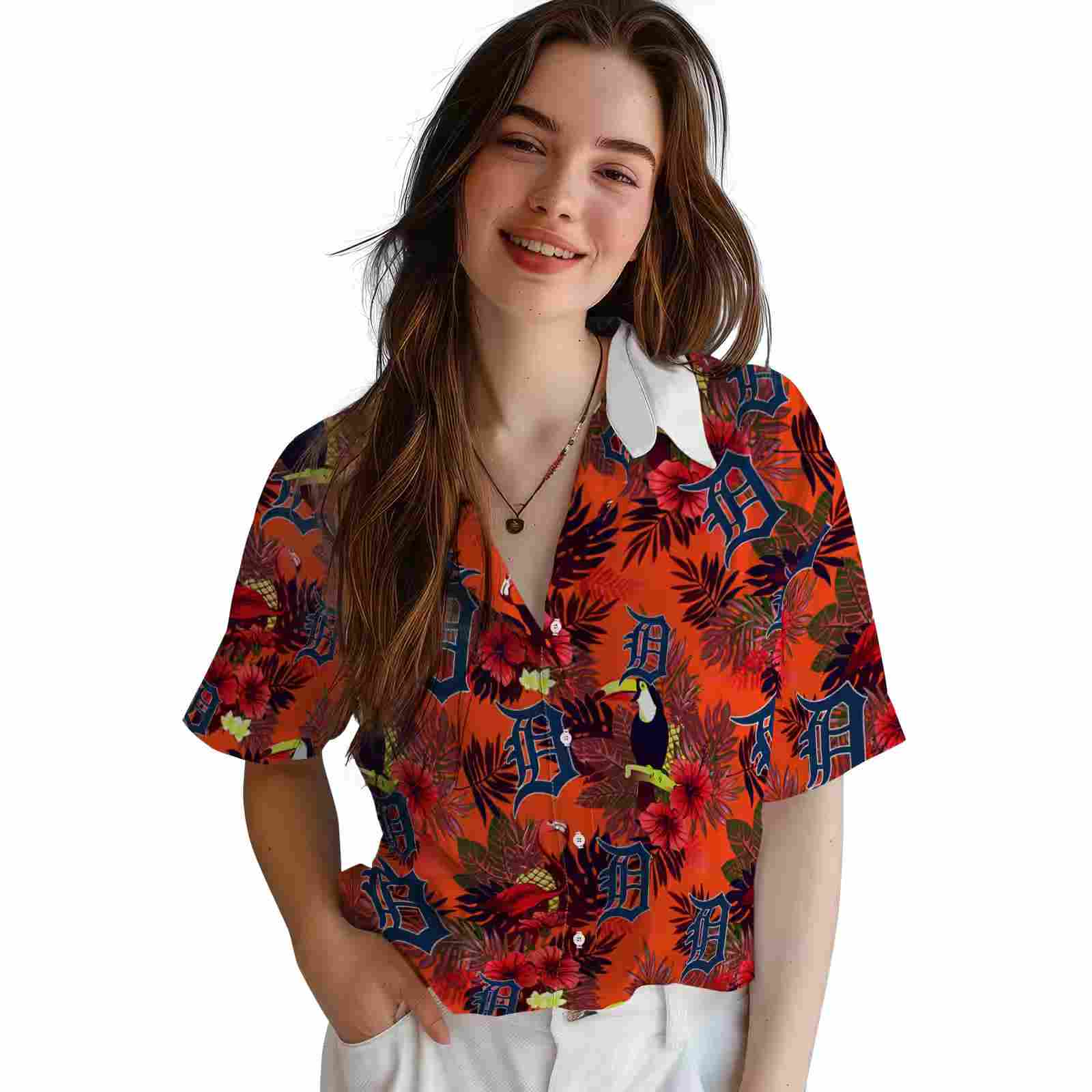 detroit tigers floral toucan navy red hawaiian shirt latest model