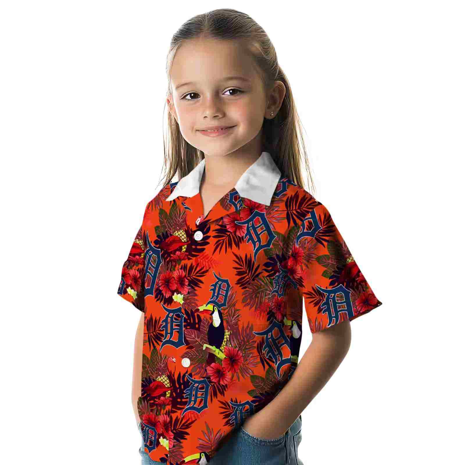 detroit tigers floral toucan navy red hawaiian shirt premium grade