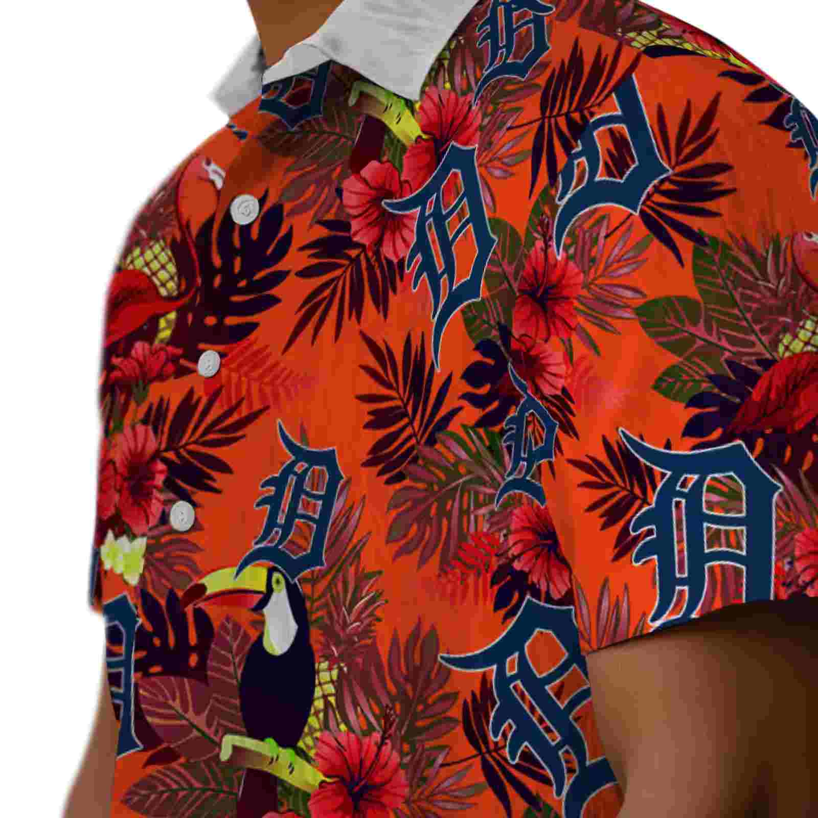 detroit tigers floral toucan navy red hawaiian shirt trendy