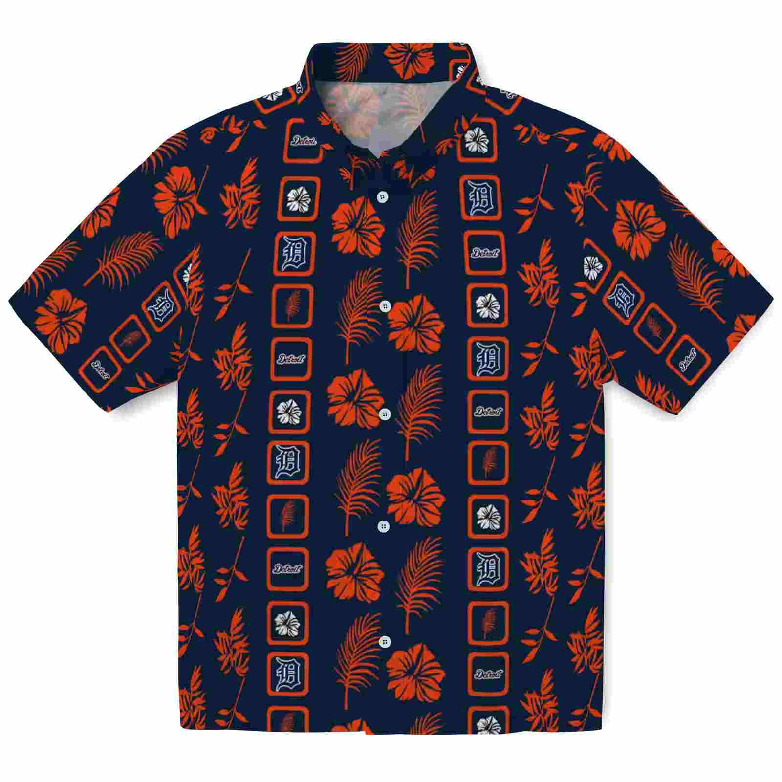 Detroit Tigers Framed Floral Navy Hawaiian Shirt