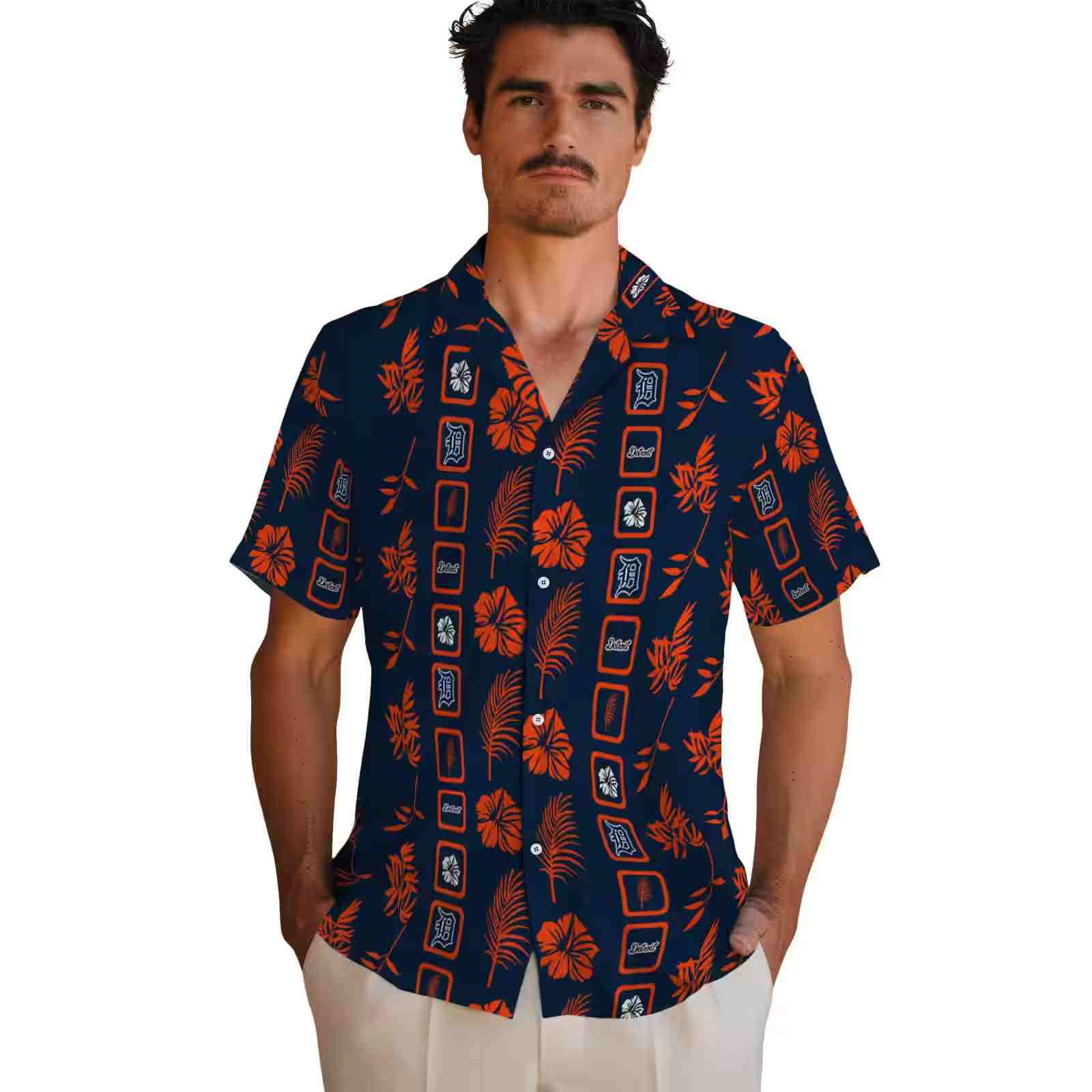 detroit tigers framed floral navy hawaiian shirt fashion forward