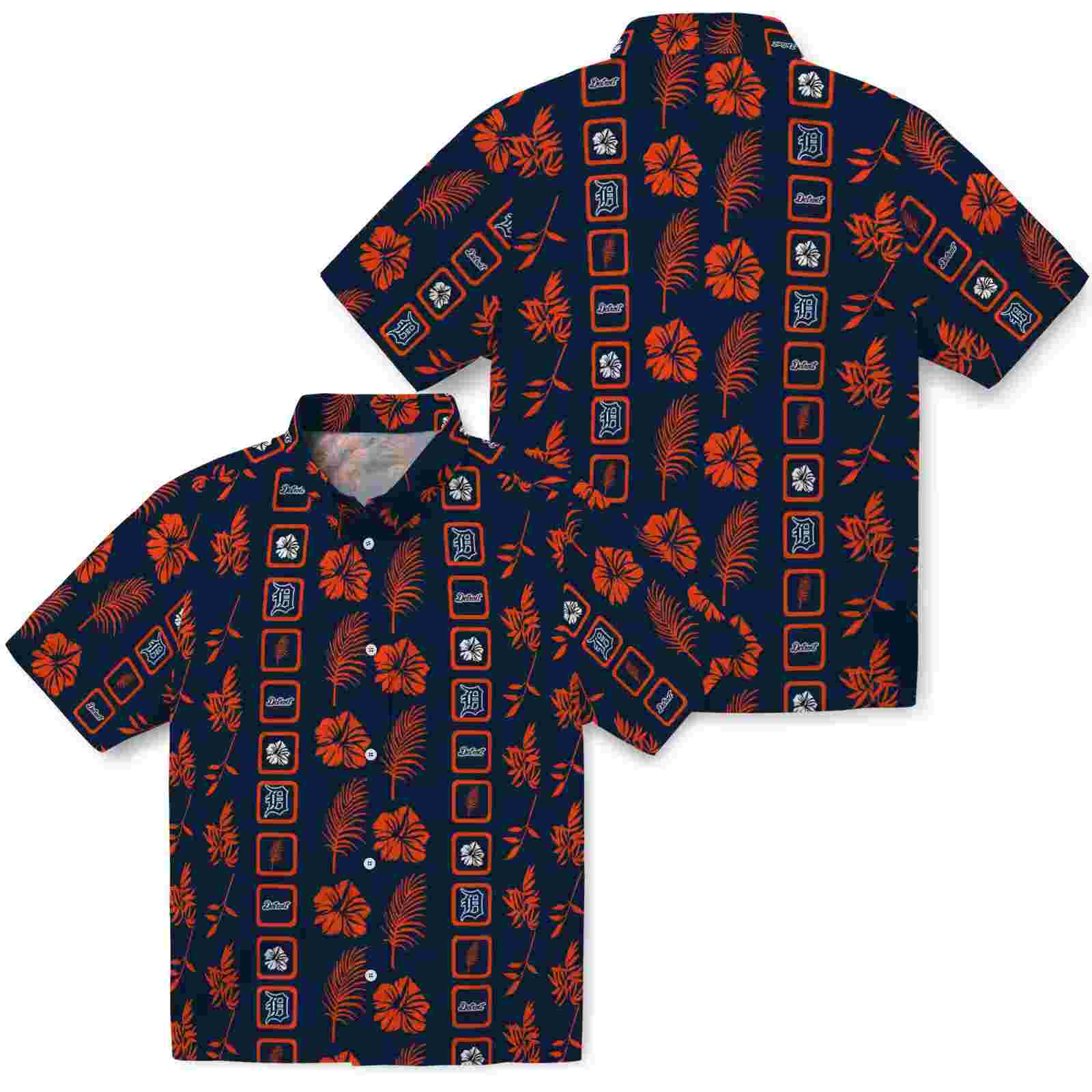 detroit tigers framed floral navy hawaiian shirt high quality