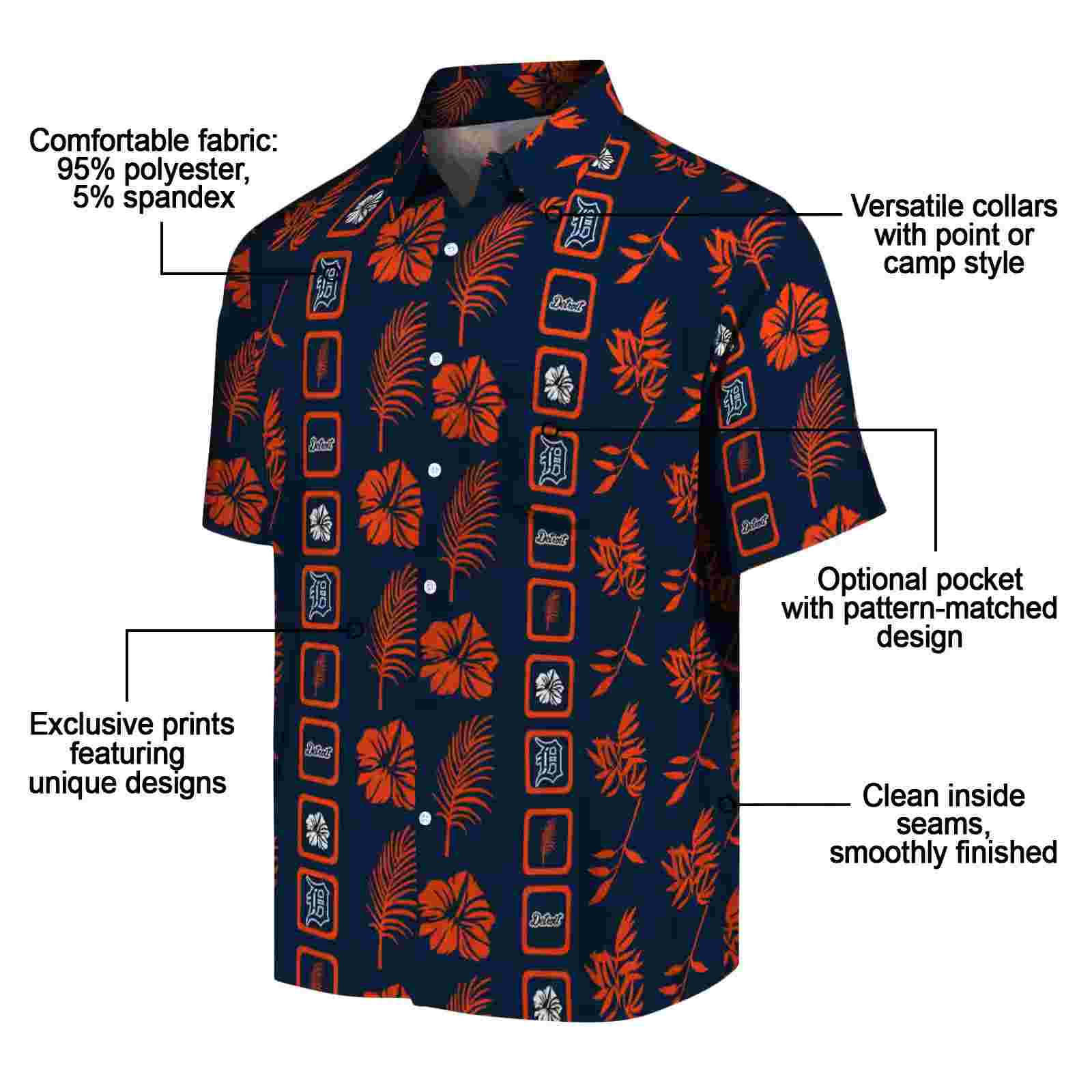 detroit tigers framed floral navy hawaiian shirt new arrival