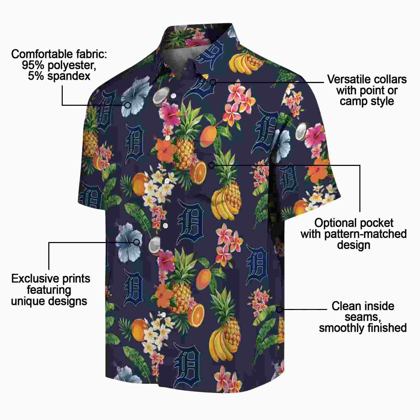 detroit tigers hibiscus and fruit navy blue hawaiian shirt new arrival