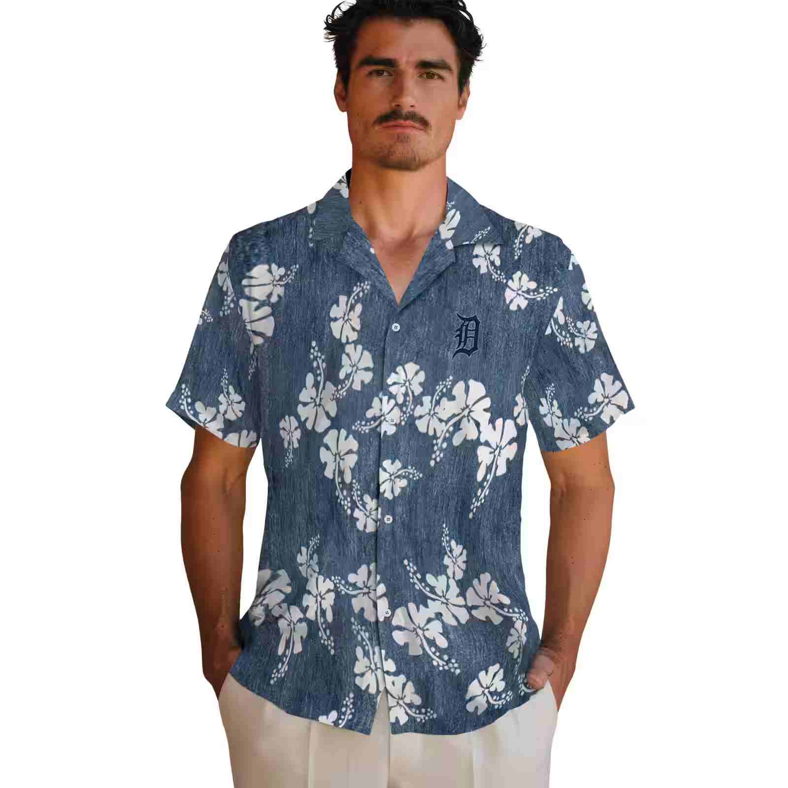 detroit tigers hibiscus clusters navy hawaiian shirt fashion forward