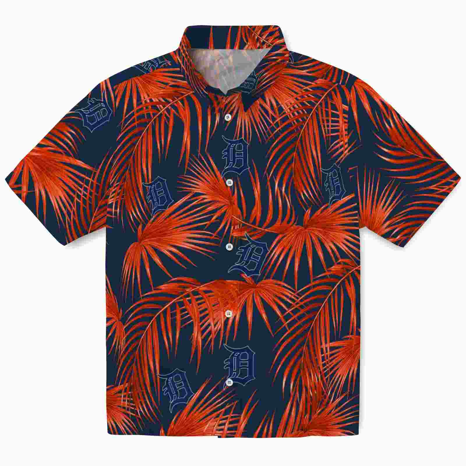 Detroit Tigers Leafy Palms Navy Hawaiian Shirt