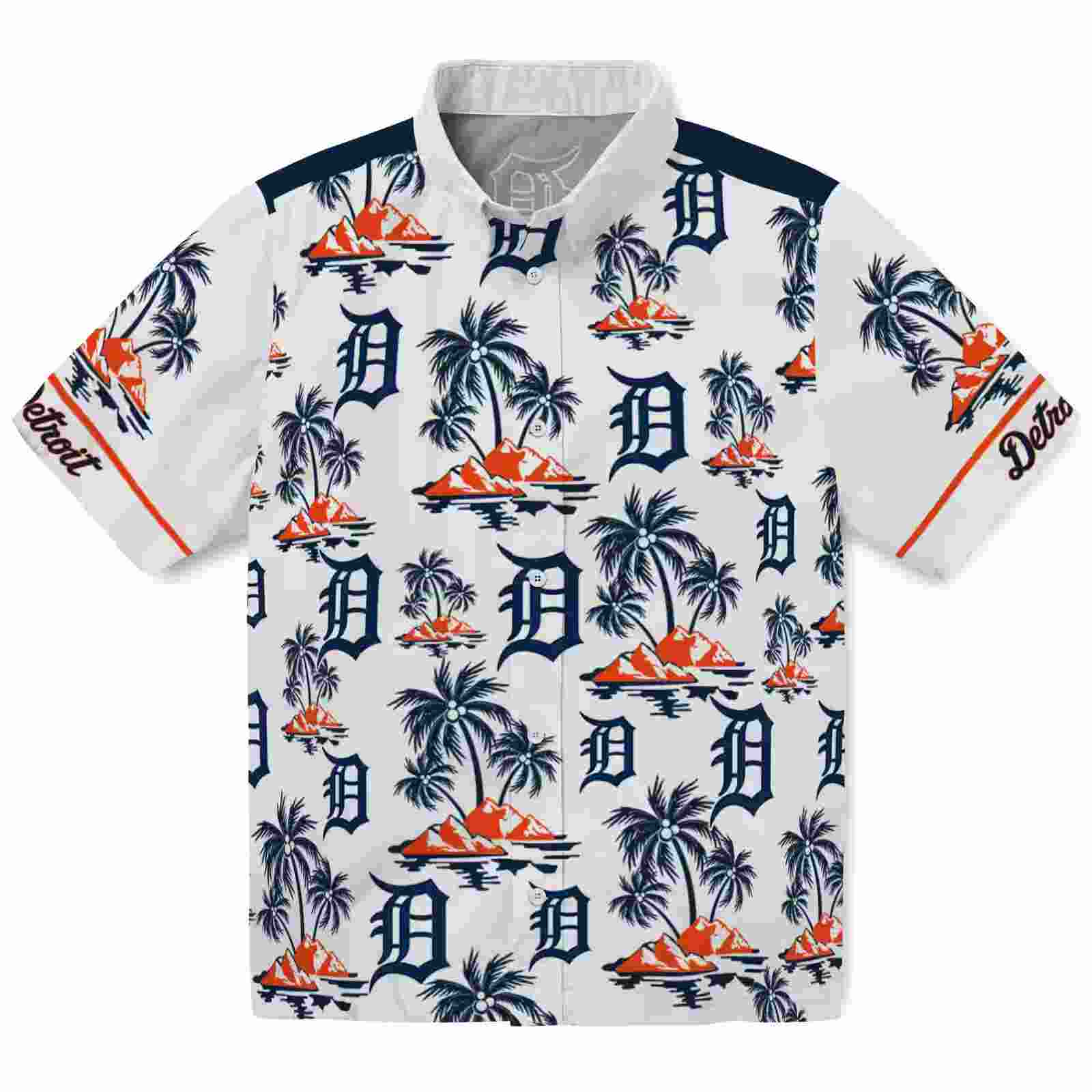 Detroit Tigers Palm Island Print Navy White Hawaiian Shirt