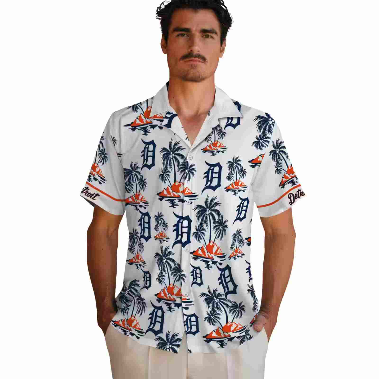 detroit tigers palm island print navy white hawaiian shirt fashion forward